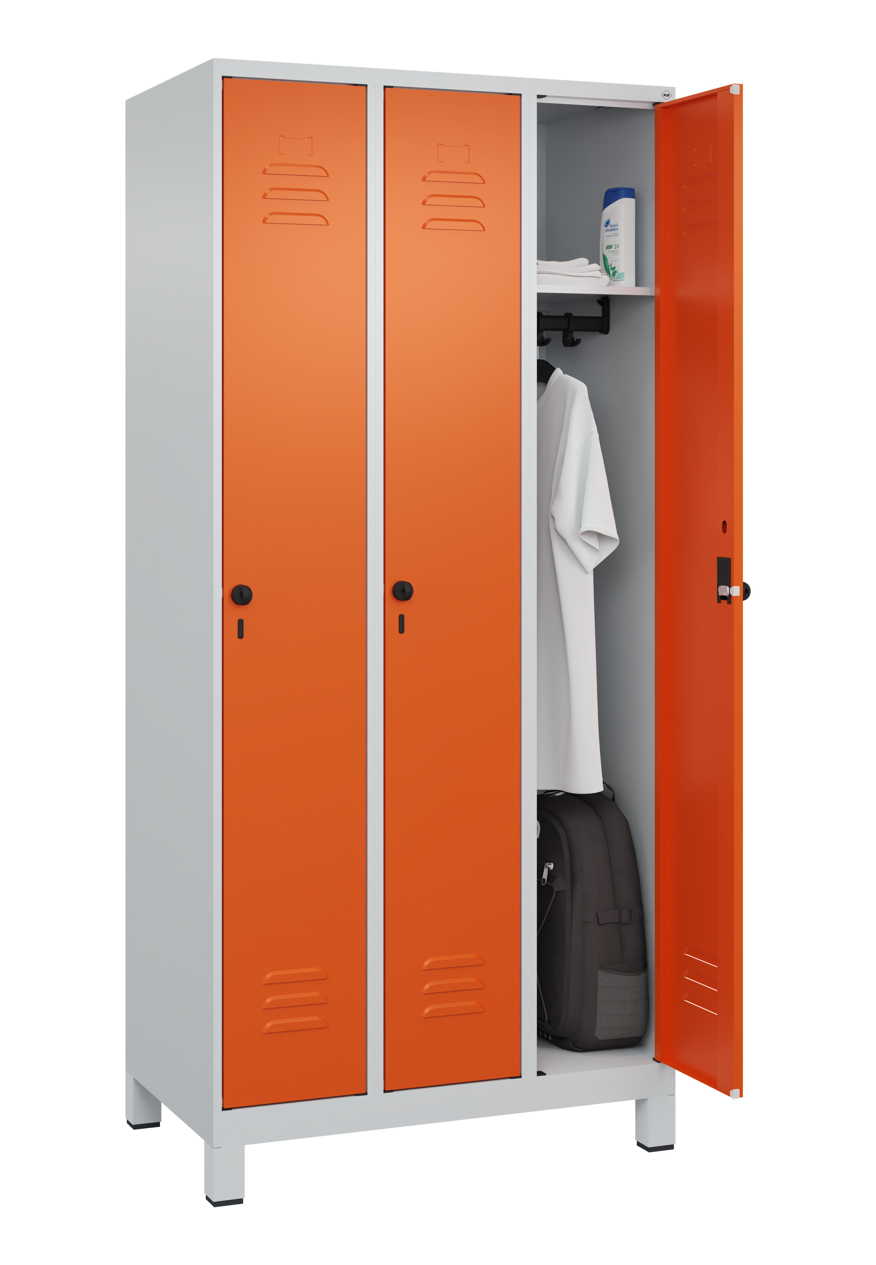 Spind Classic Plus, Füße, 3 Abteile, 1950x900x500mm Spind Classic Plus, Füße, 3 Abteile, 1950x900x500mm