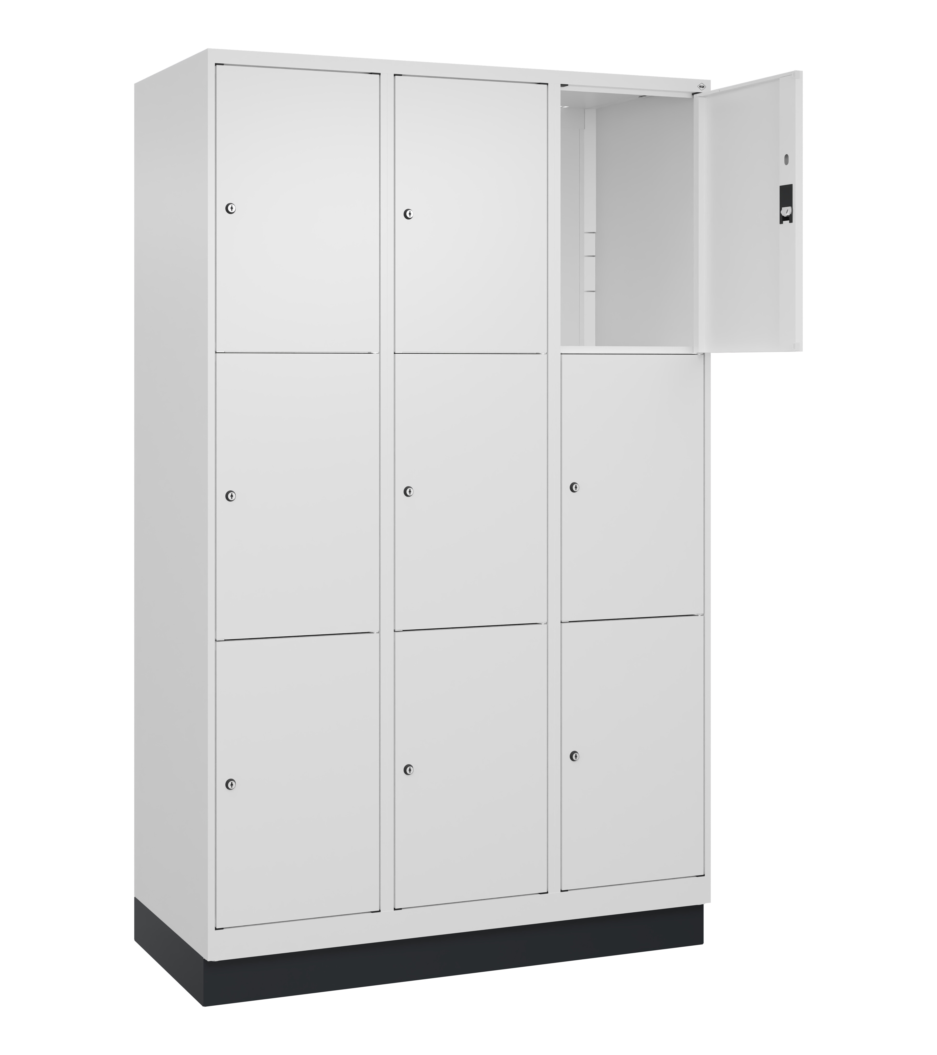 Schließfachschrank Classic Plus, Sockel, 9 Fächer, 2120x1200x500mm