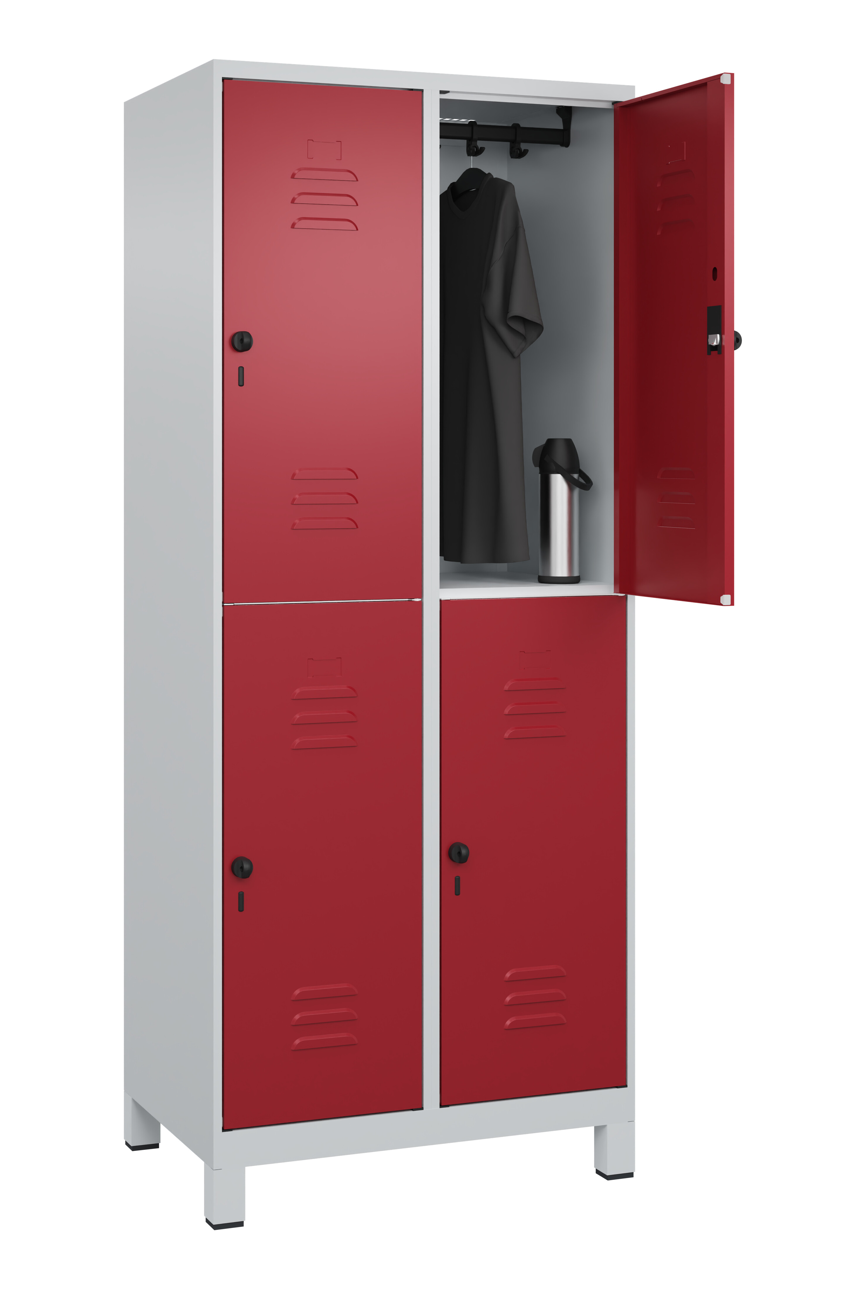 Doppelstock-Spind Classic Plus, Füße, 4 Fächer, 2080x800x500mm Doppelstock-Spind Classic Plus, Füße, 4 Fächer, 2080x800x500mm