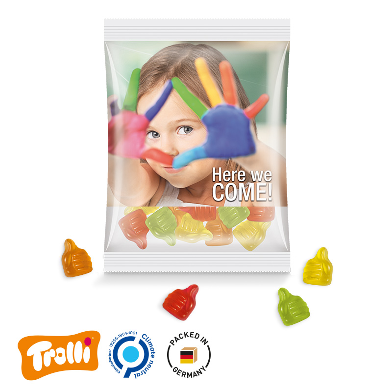 Maxitüte Folie transparent Trolli Fruchtgummi Daumen Maxitüte Folie transparent Trolli Fruchtgummi Daumen