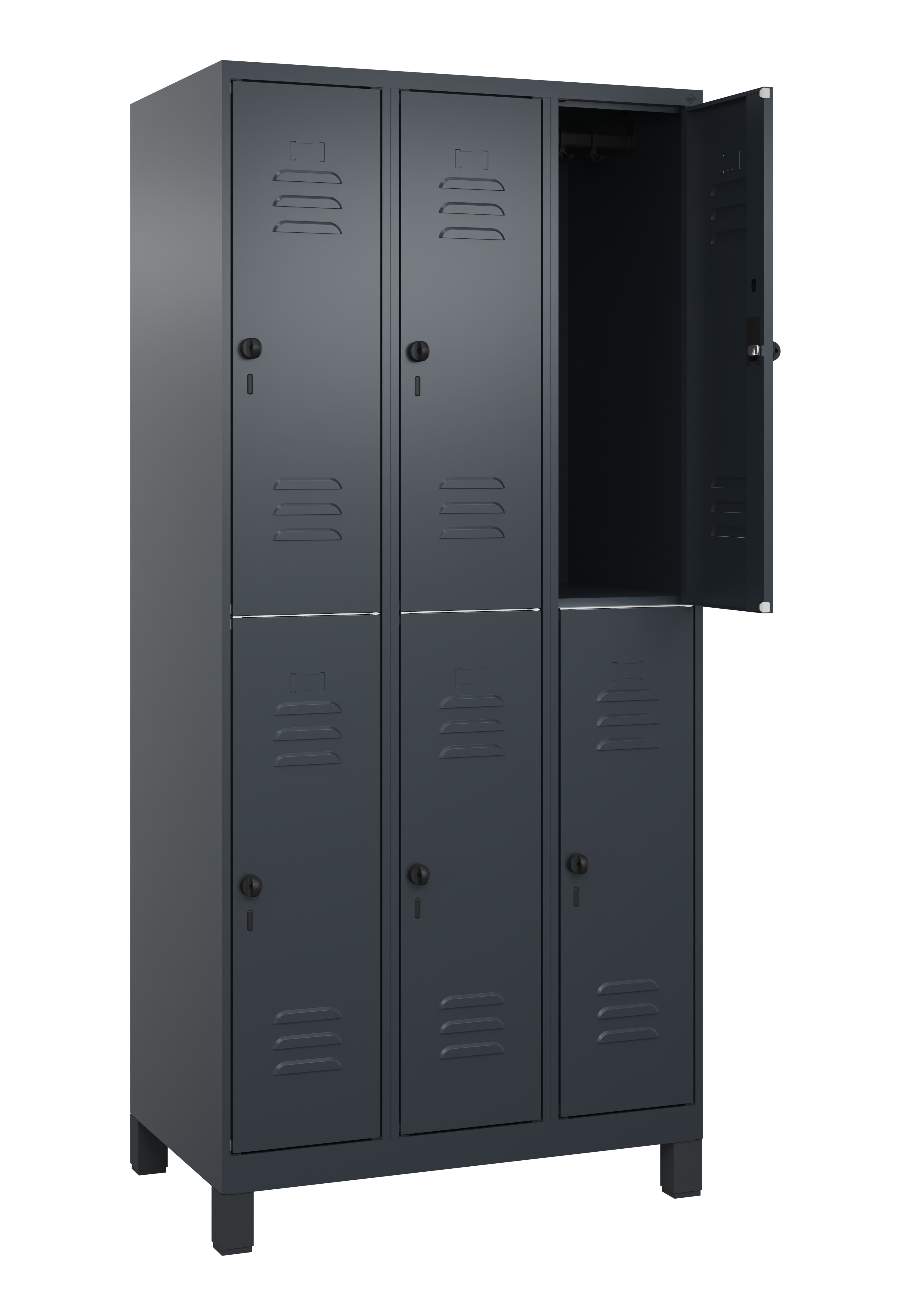 Doppelstock-Spind Classic Plus, Füße, 6 Fächer, 1950x900x500mm