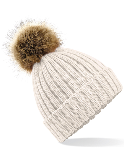 Beechfield Faux Fur Pop Pom Chunky Beanie