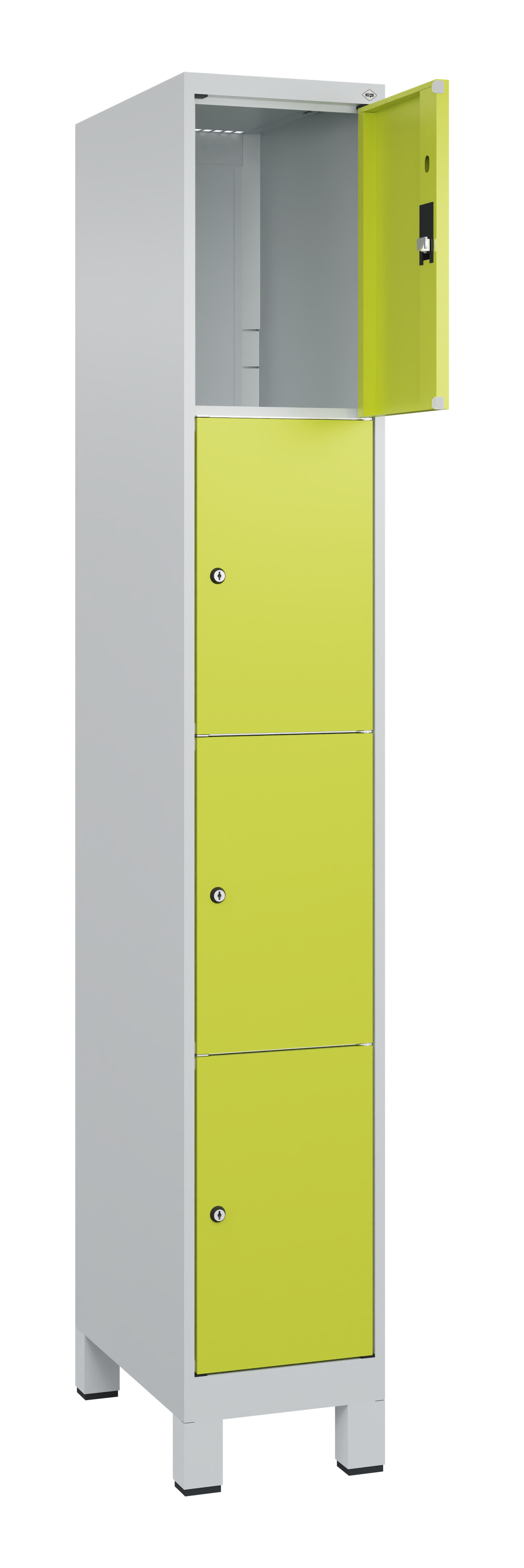 Schließfachschrank Classic Plus, Füße, 4 Fächer, 1950x300x500mm