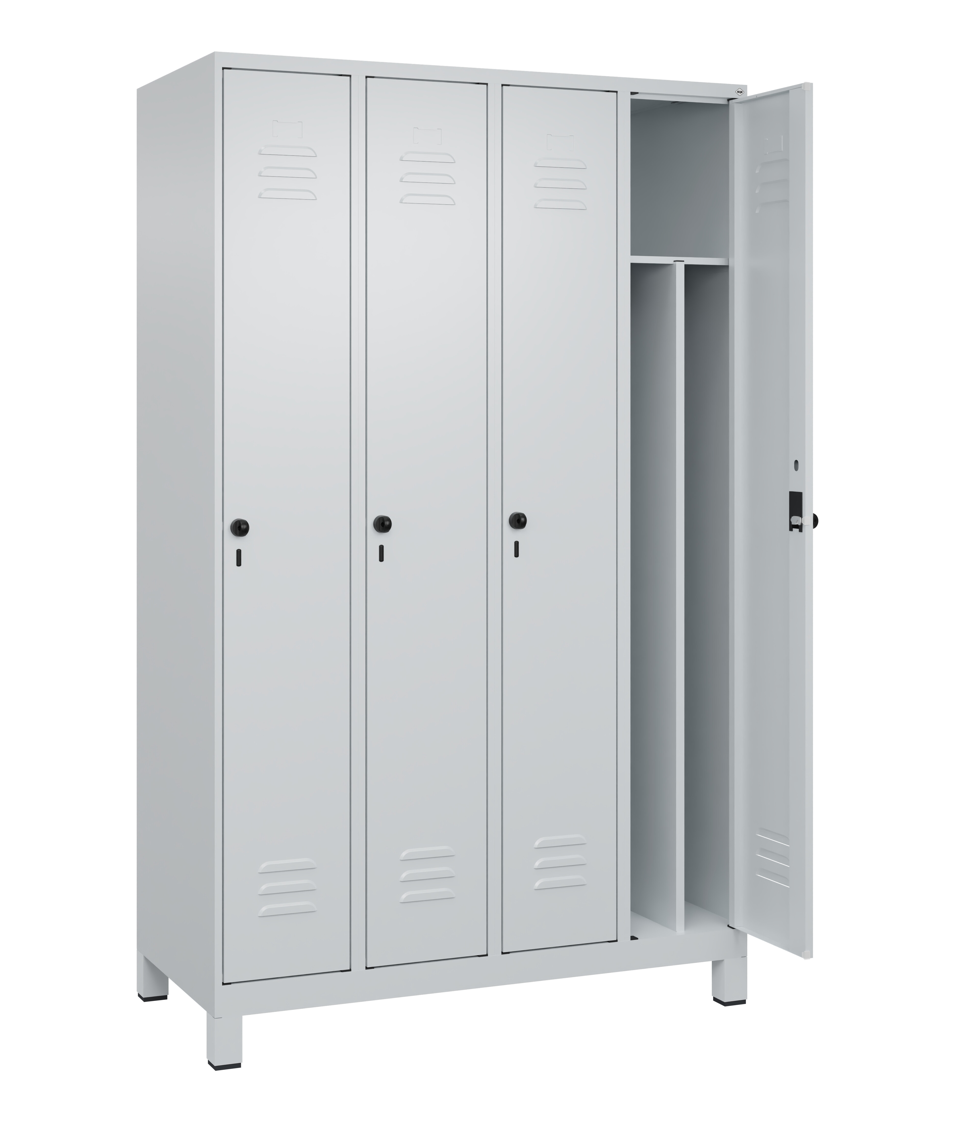 Spind Classic Plus, Füße, 4 Abteile, 1950x1200x500mm Spind Classic Plus, Füße, 4 Abteile, 1950x1200x500mm