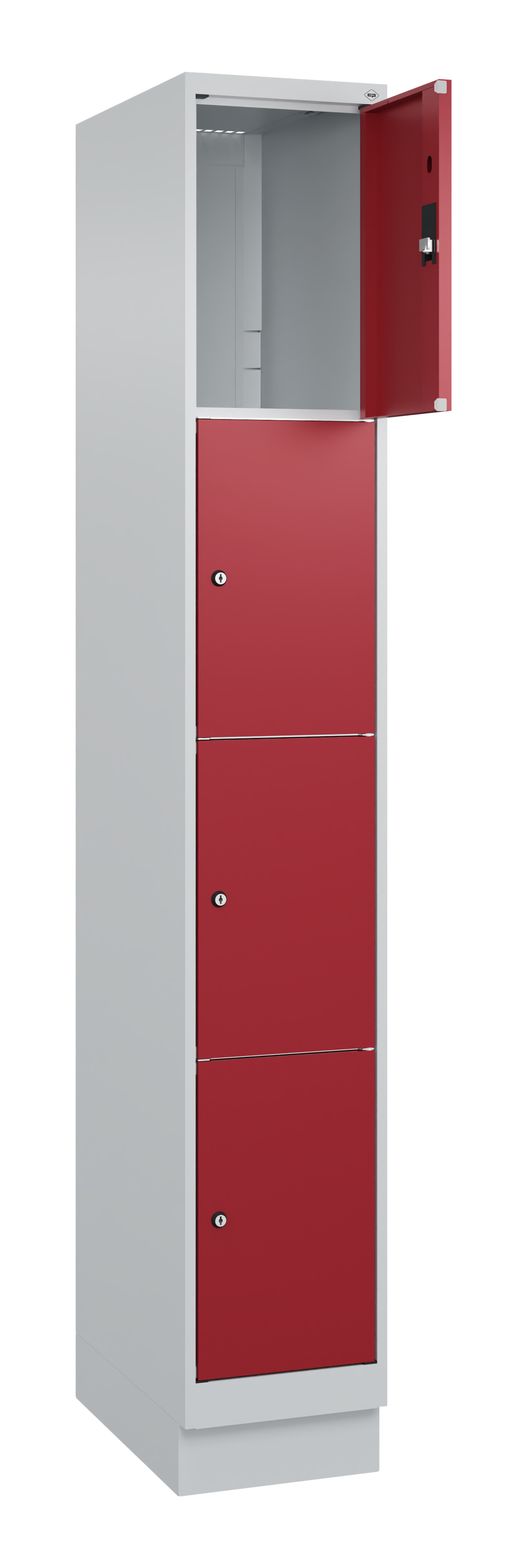 Schließfachschrank Classic Plus, Sockel, 4 Fächer, 1950x300x500mm