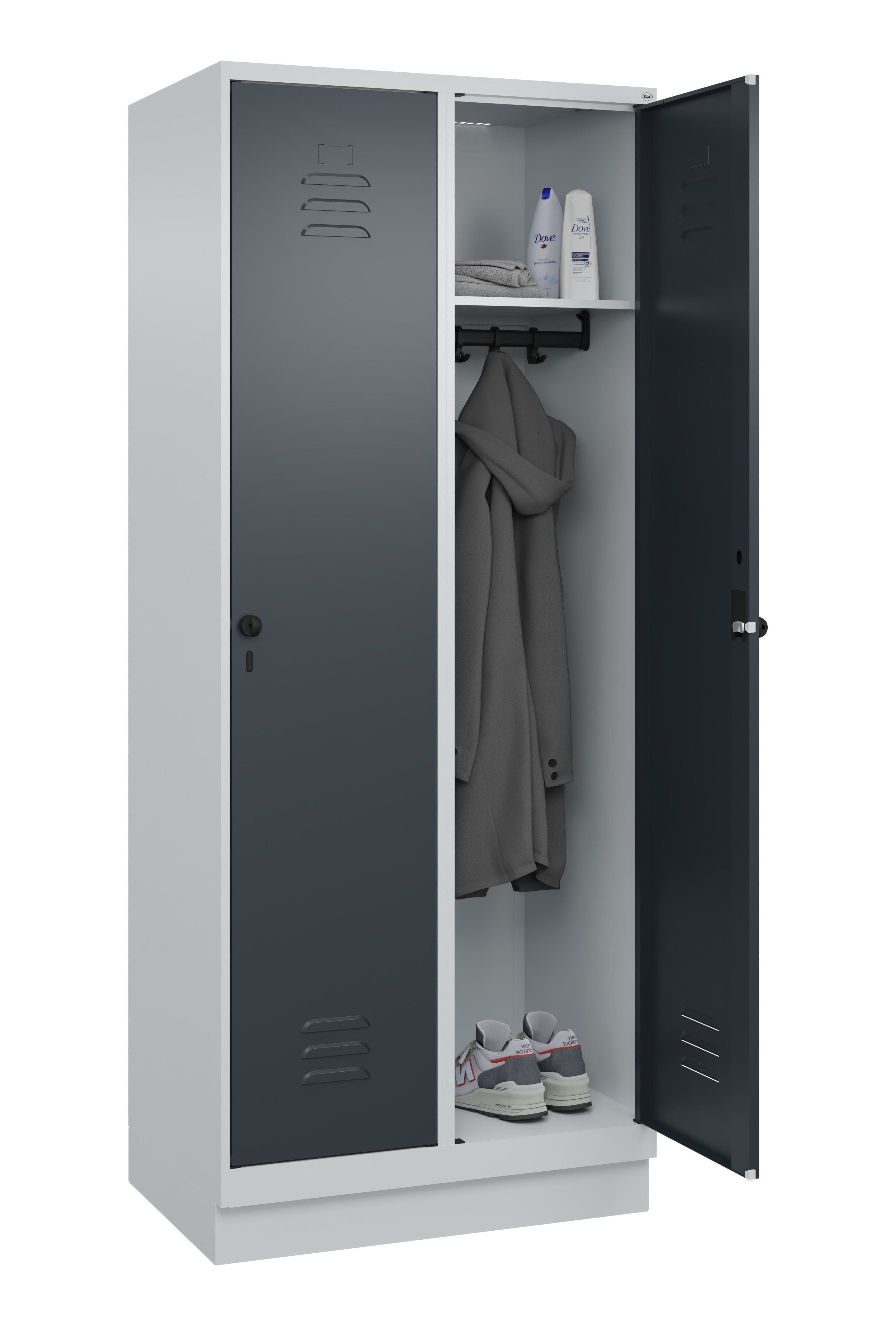 Spind Classic Plus, Sockel, 2 Abteile, 1950x800x500mm Spind Classic Plus, Sockel, 2 Abteile, 1950x800x500mm