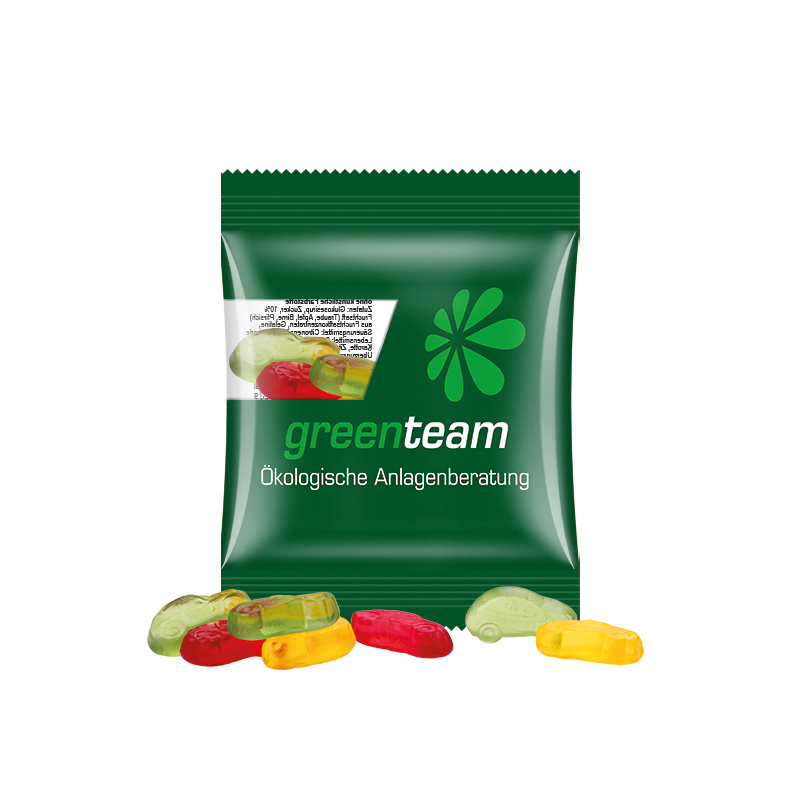 Minitüte 15 g kompostierbare Folie transparent Trolli Fruchtgummi Autos Minitüte 15 g kompostierbare Folie transparent Trolli Fruchtgummi Autos