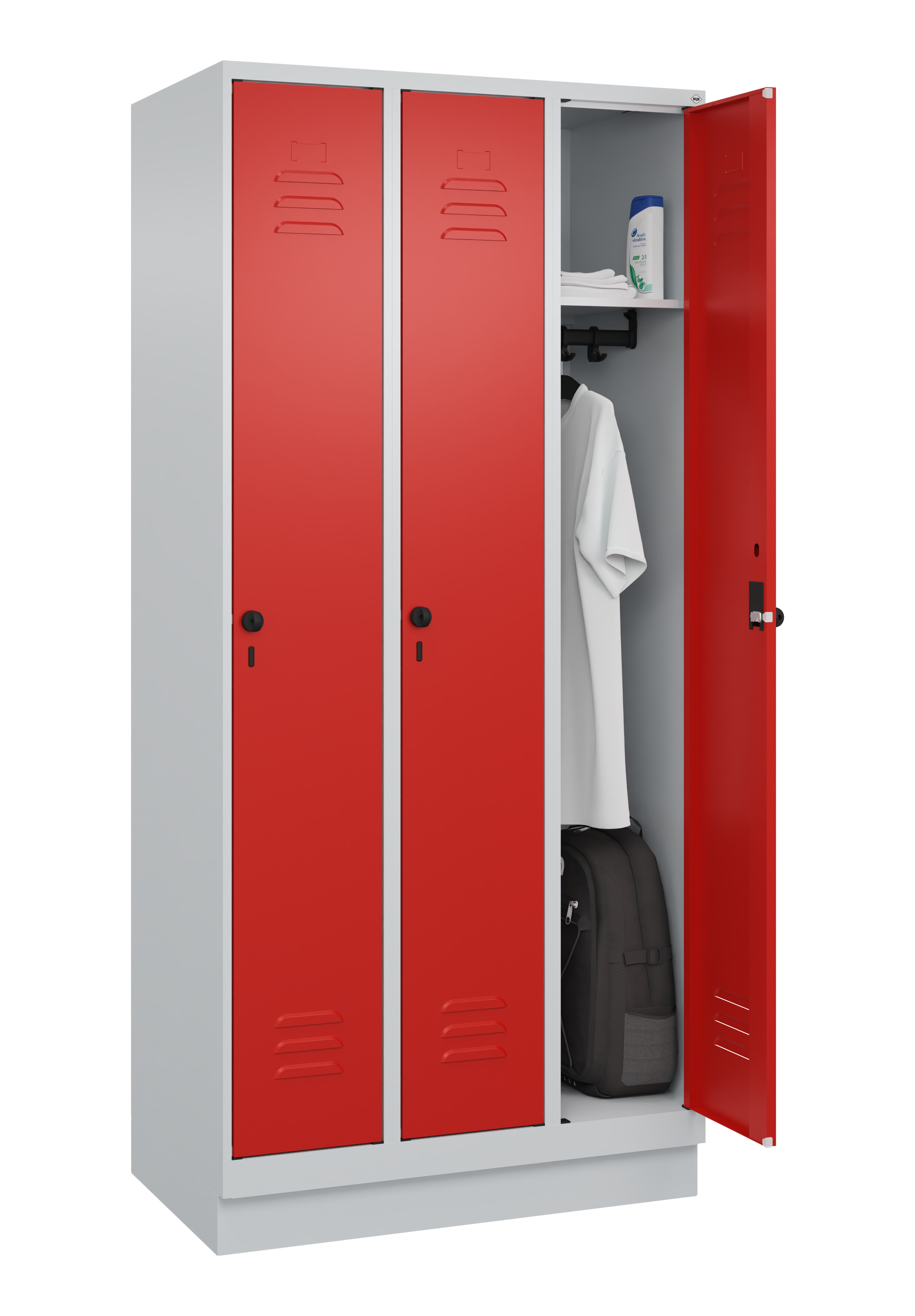 Spind Classic Plus, Sockel, 3 Abteile, 1950x900x500mm Spind Classic Plus, Sockel, 3 Abteile, 1950x900x500mm