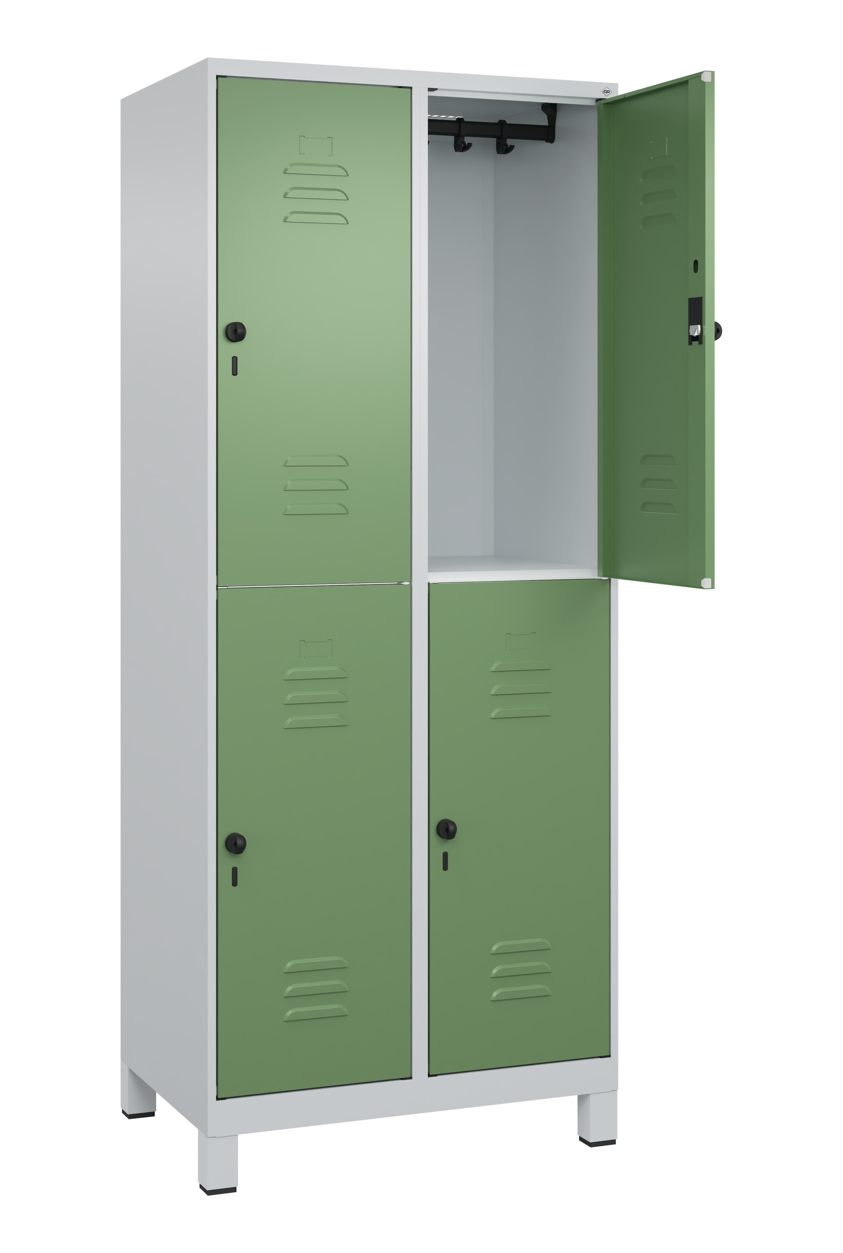 Doppelstock-Spind Classic Plus, Füße, 4 Fächer, 2080x800x500mm Doppelstock-Spind Classic Plus, Füße, 4 Fächer, 2080x800x500mm