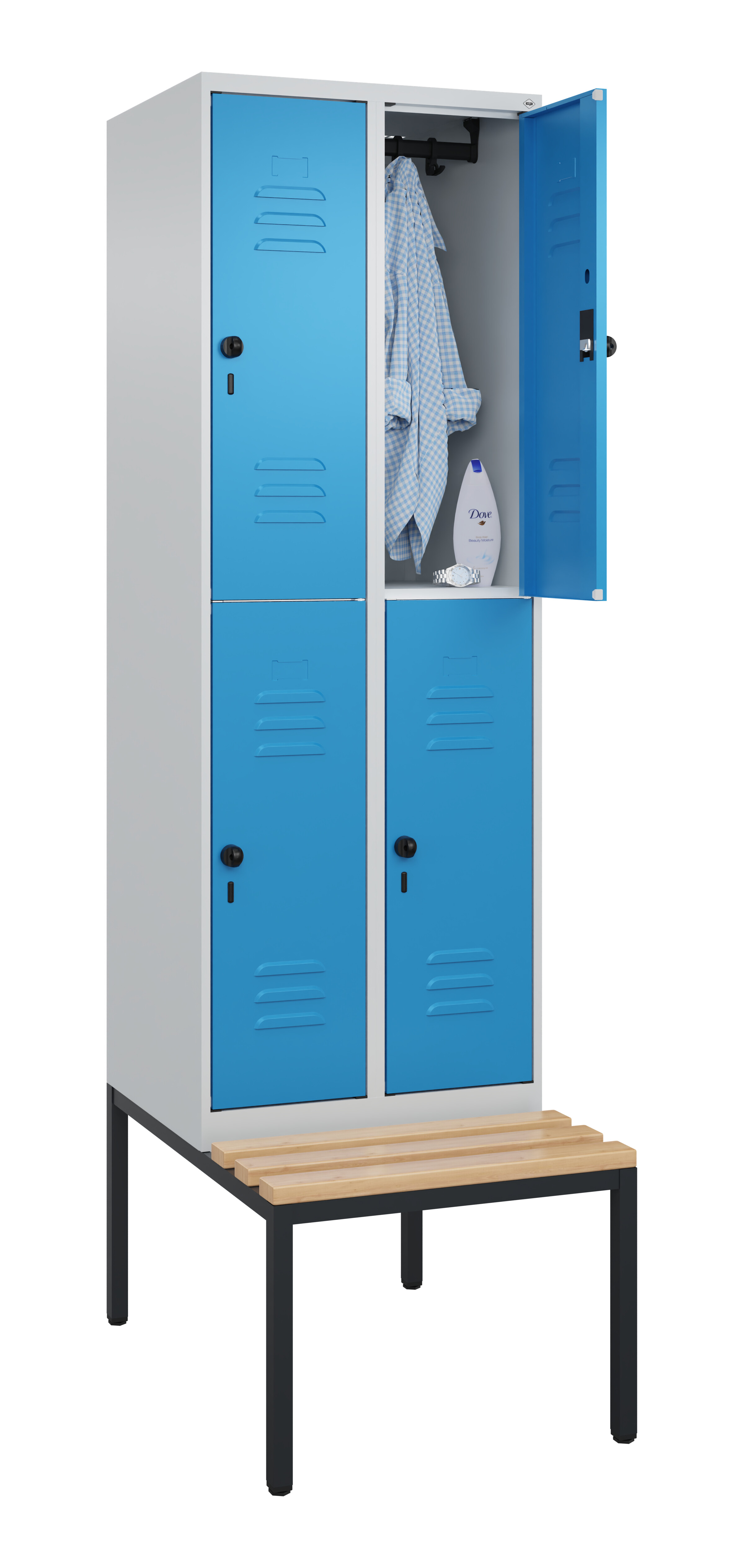 Doppelstock-Spind Classic Plus, Bank, 4 Fächer, 2120x600x815mm