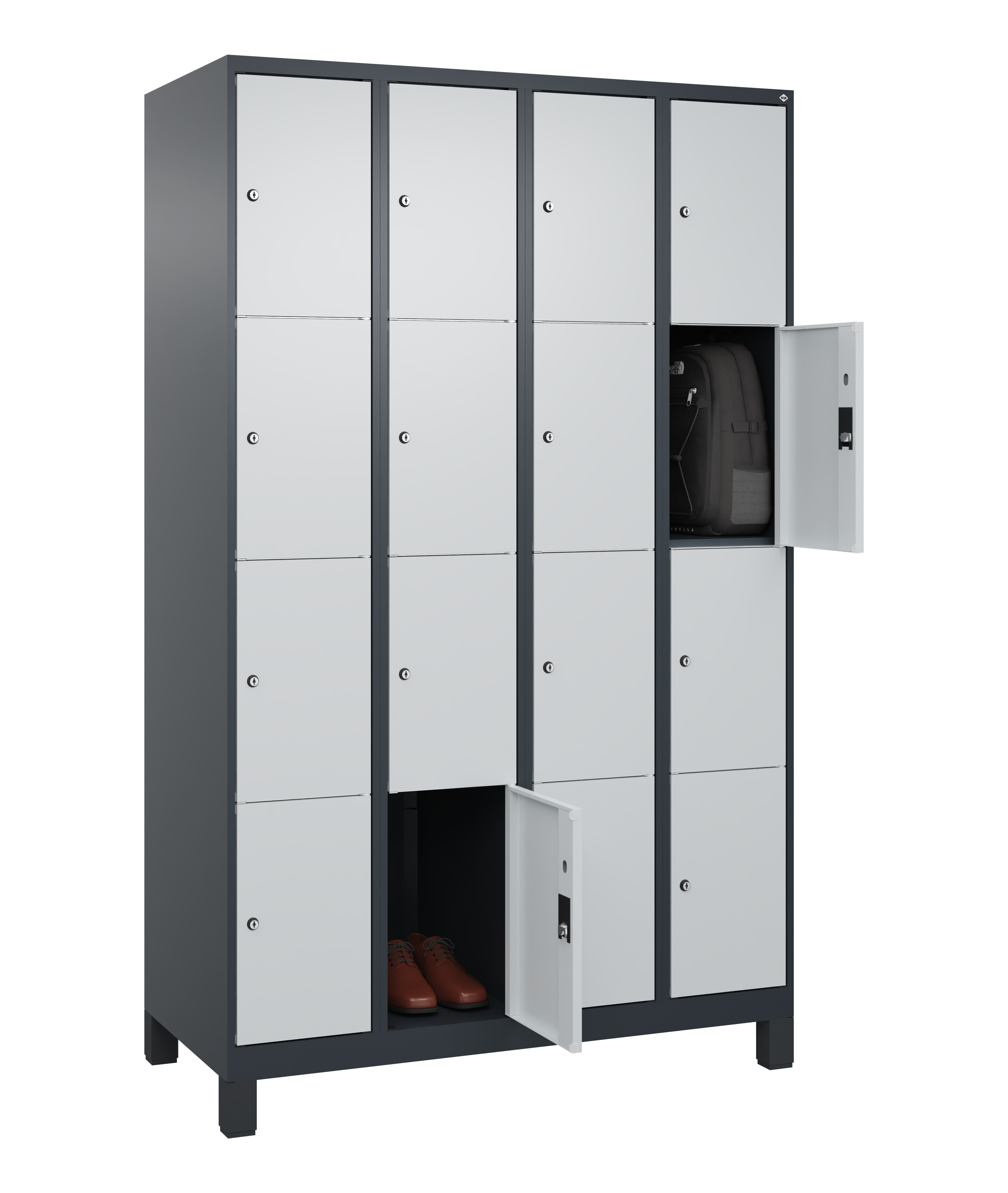 Schließfachschrank Classic Plus, Füße, 16 Fächer, 1950x1200x500mm