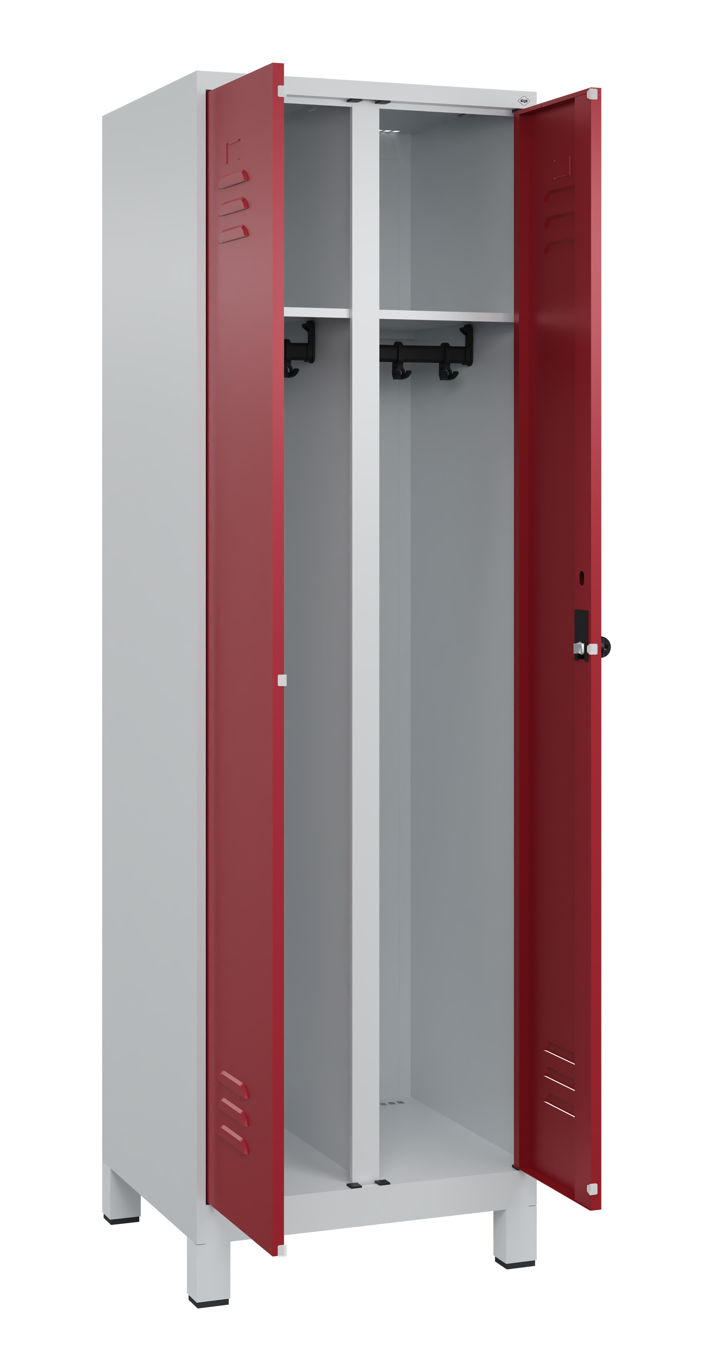 Schwarz-Weiß-Spind Classic Plus, Füße, 2 Abteile, 1950x600x500mm Schwarz-Weiß-Spind Classic Plus, Füße, 2 Abteile, 1950x600x500mm