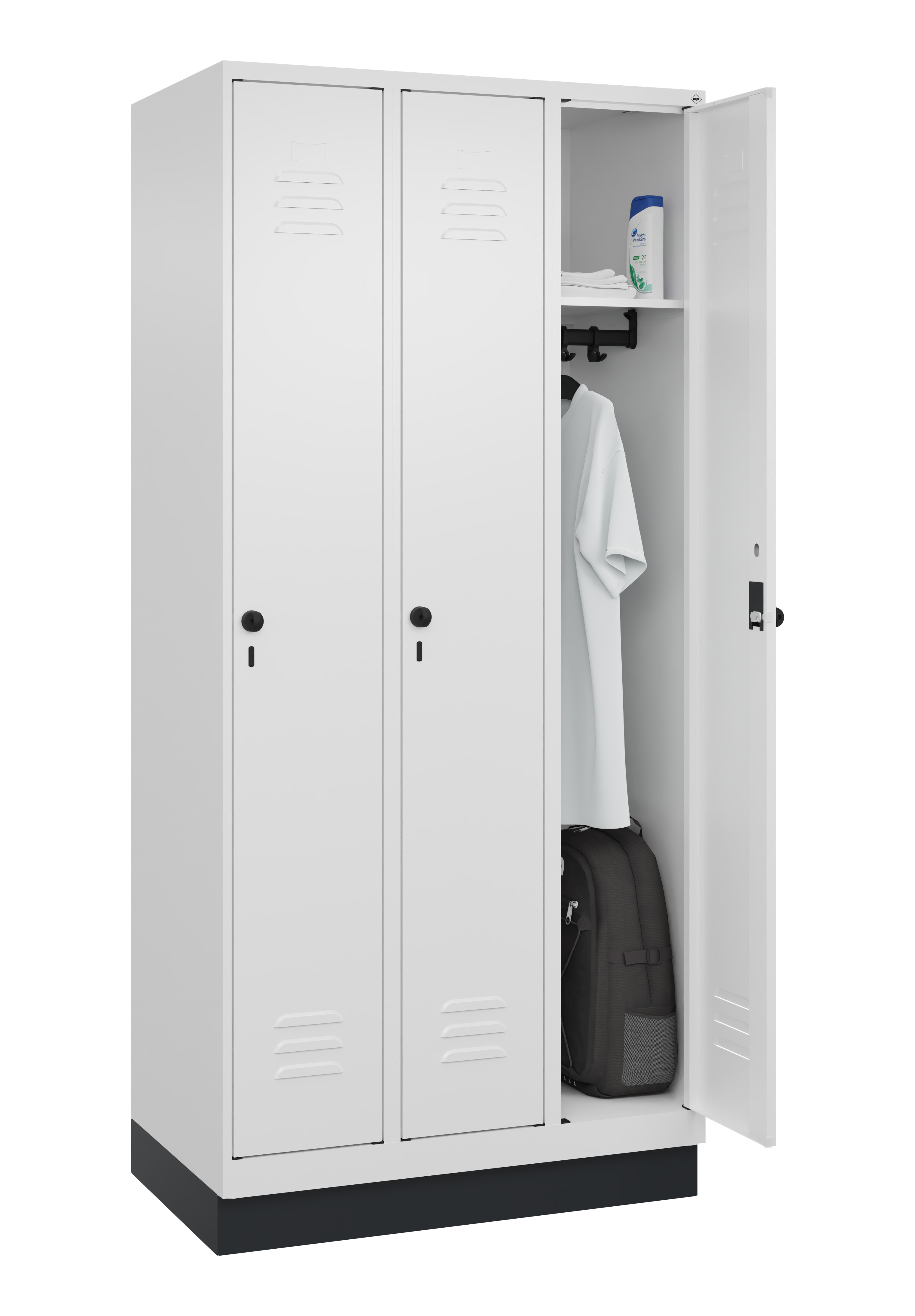 Spind Classic Plus, Sockel, 3 Abteile, 1950x900x500mm