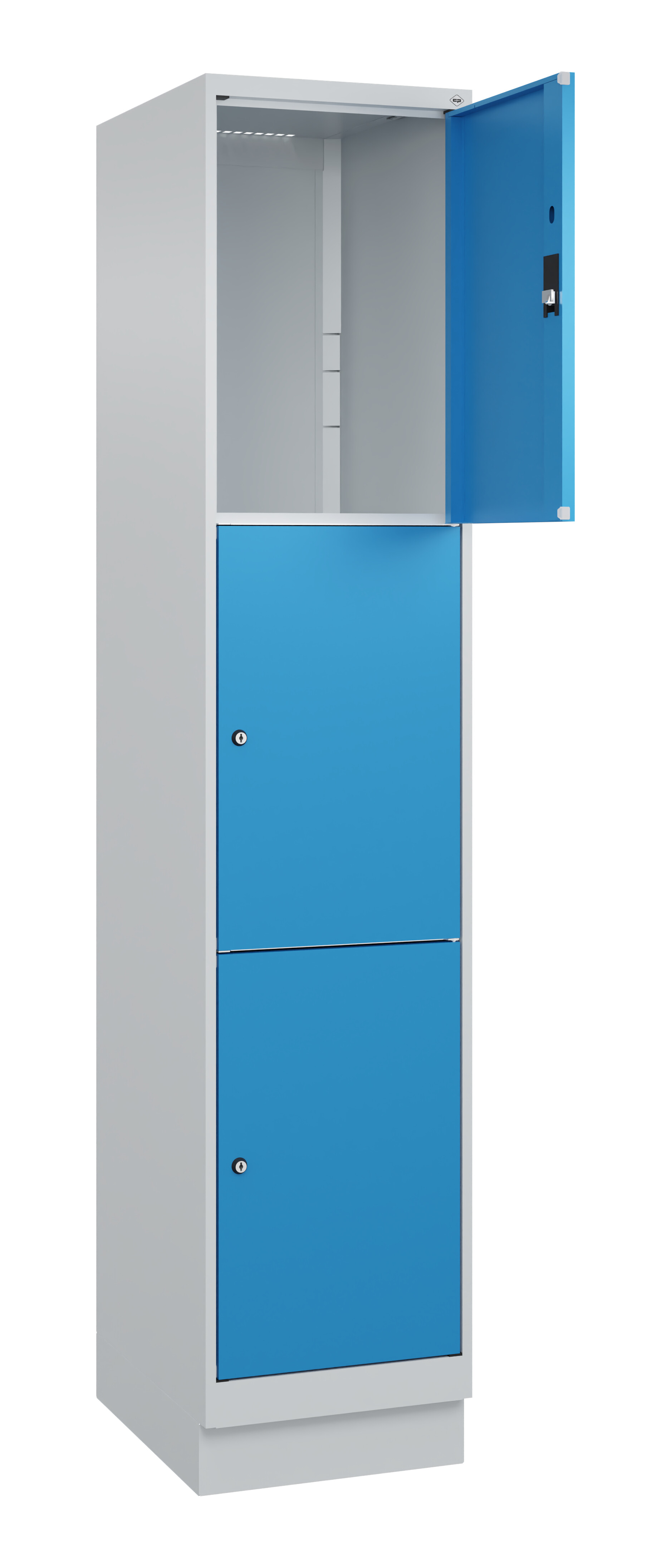 Schließfachschrank Classic Plus, Sockel, 3 Fächer, 1950x400x500mm