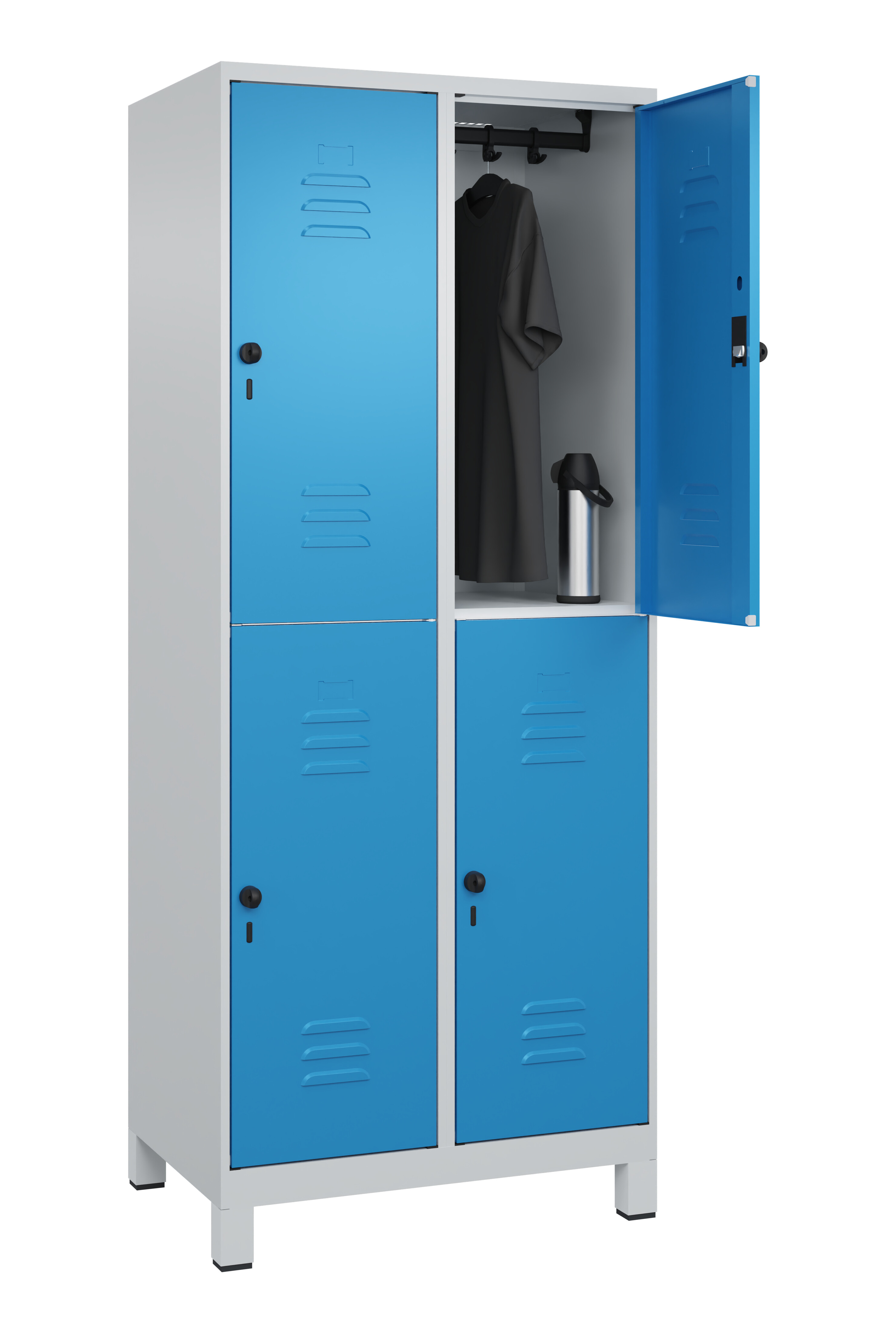 Doppelstock-Spind Classic Plus, Füße, 4 Fächer, 2080x800x500mm