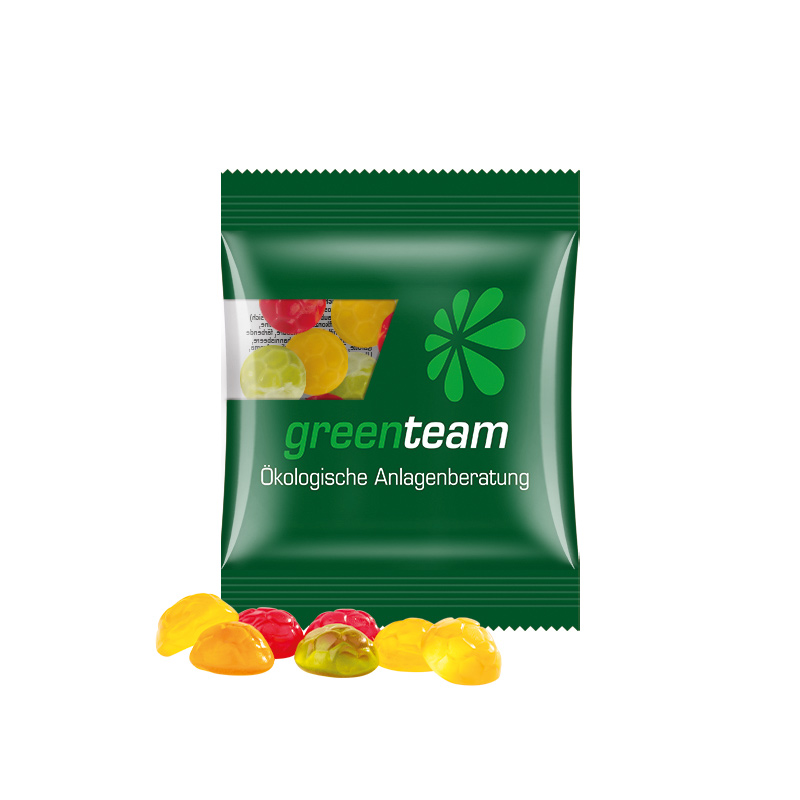 Minitüte 15 g kompostierbare Folie transparent Trolli Fruchtgummi Fußbälle Minitüte 15 g kompostierbare Folie transparent Trolli Fruchtgummi Fußbälle