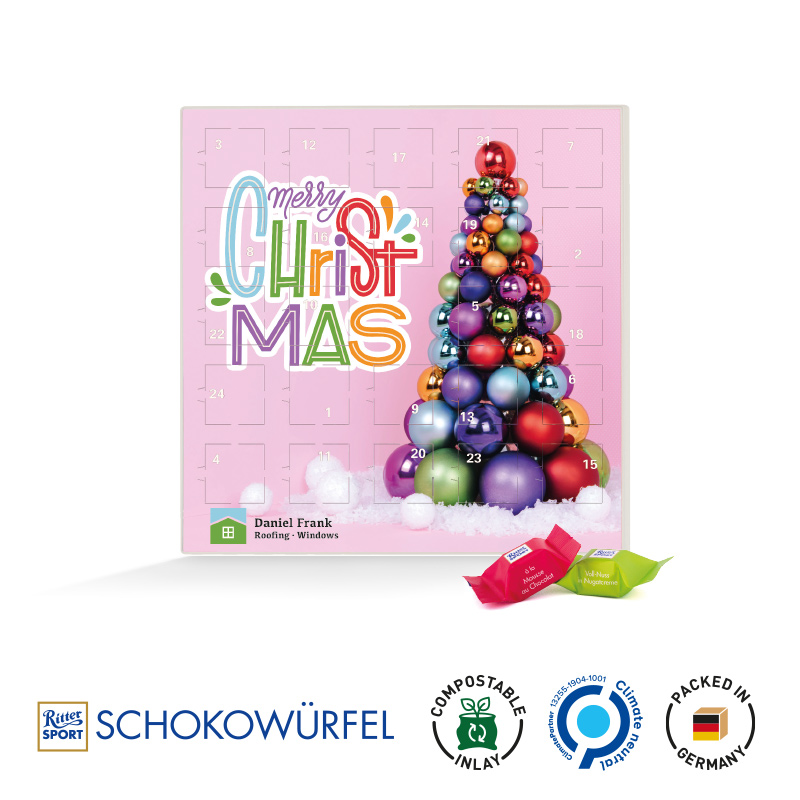 Adventskalender quadratisch Ritter SPORT Schokowürfel