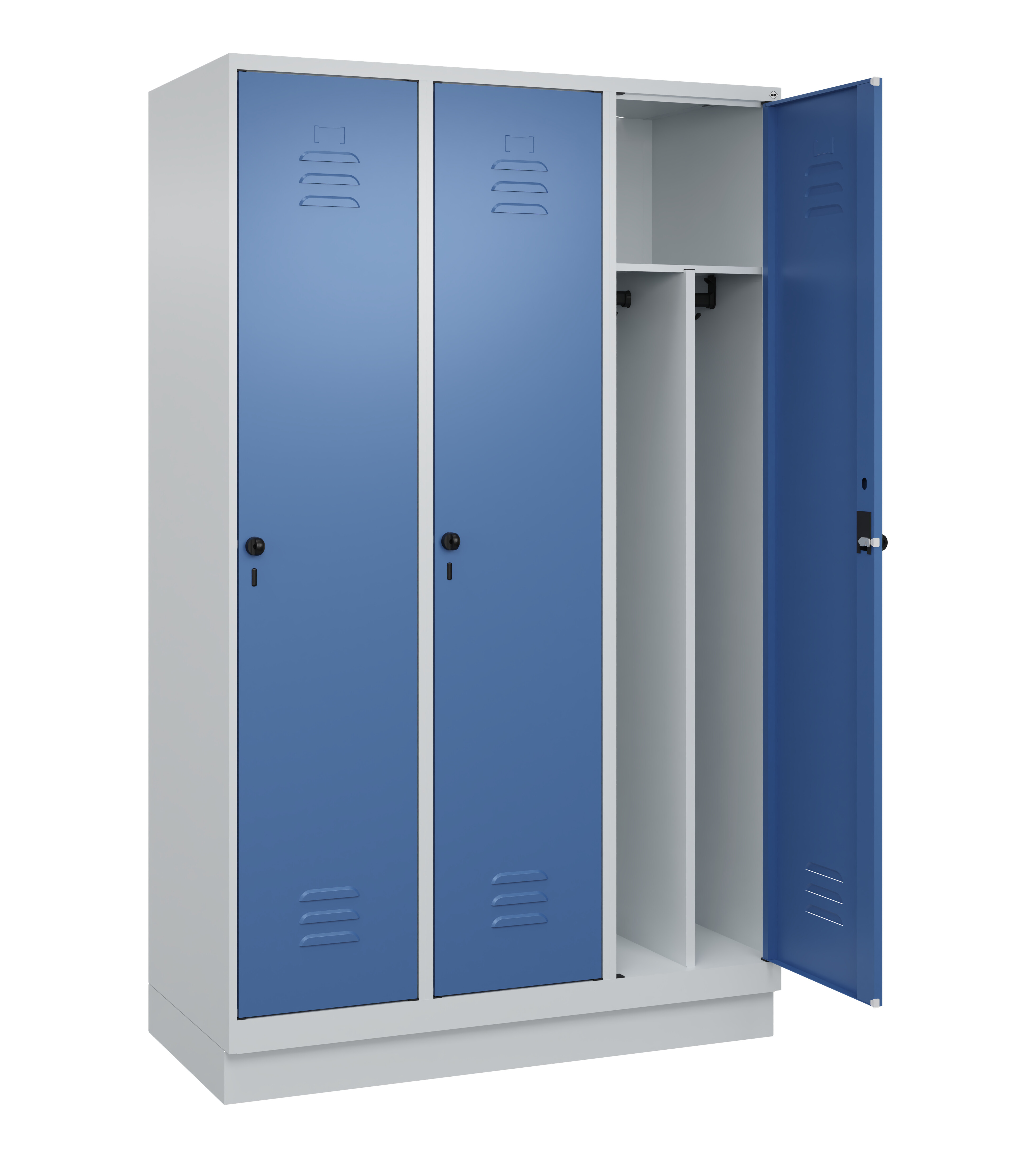 Spind Classic Plus, Sockel, 3 Abteile, 1950x1200x500mm