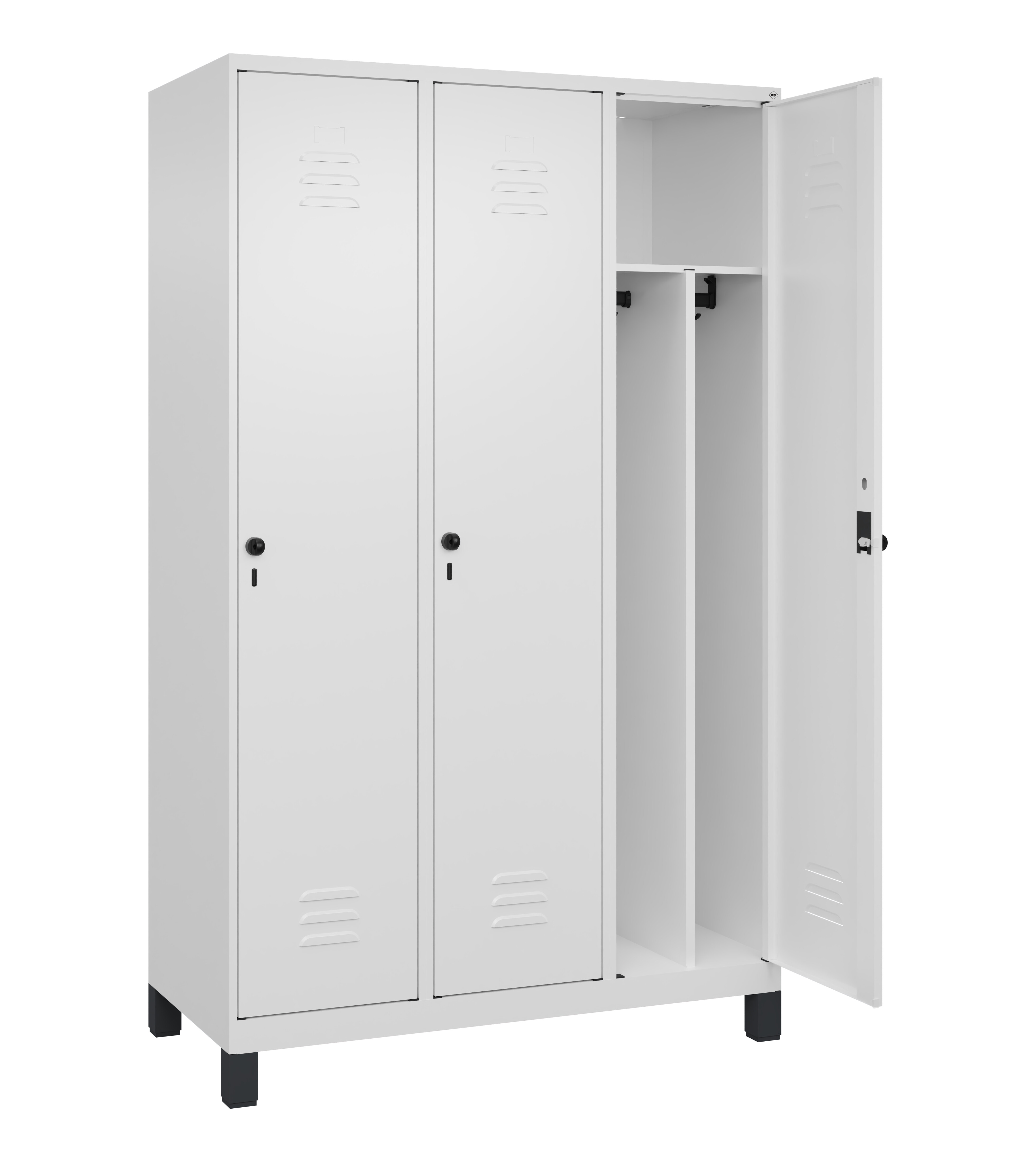 Spind Classic Plus, Füße, 3 Abteile, 1950x1200x500mm