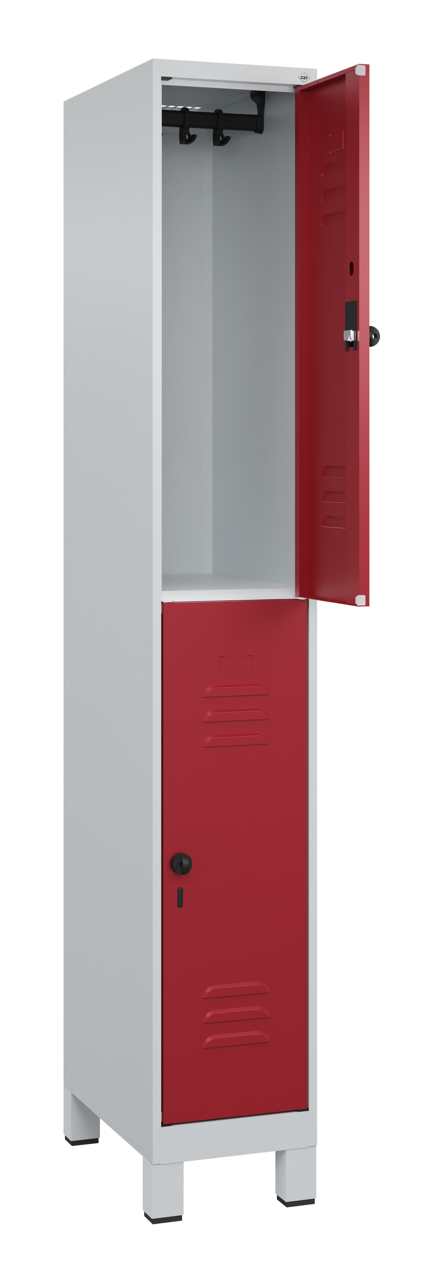 Doppelstock-Spind Classic Plus, Füße, 2 Fächer, 1950x300x500mm Doppelstock-Spind Classic Plus, Füße, 2 Fächer, 1950x300x500mm