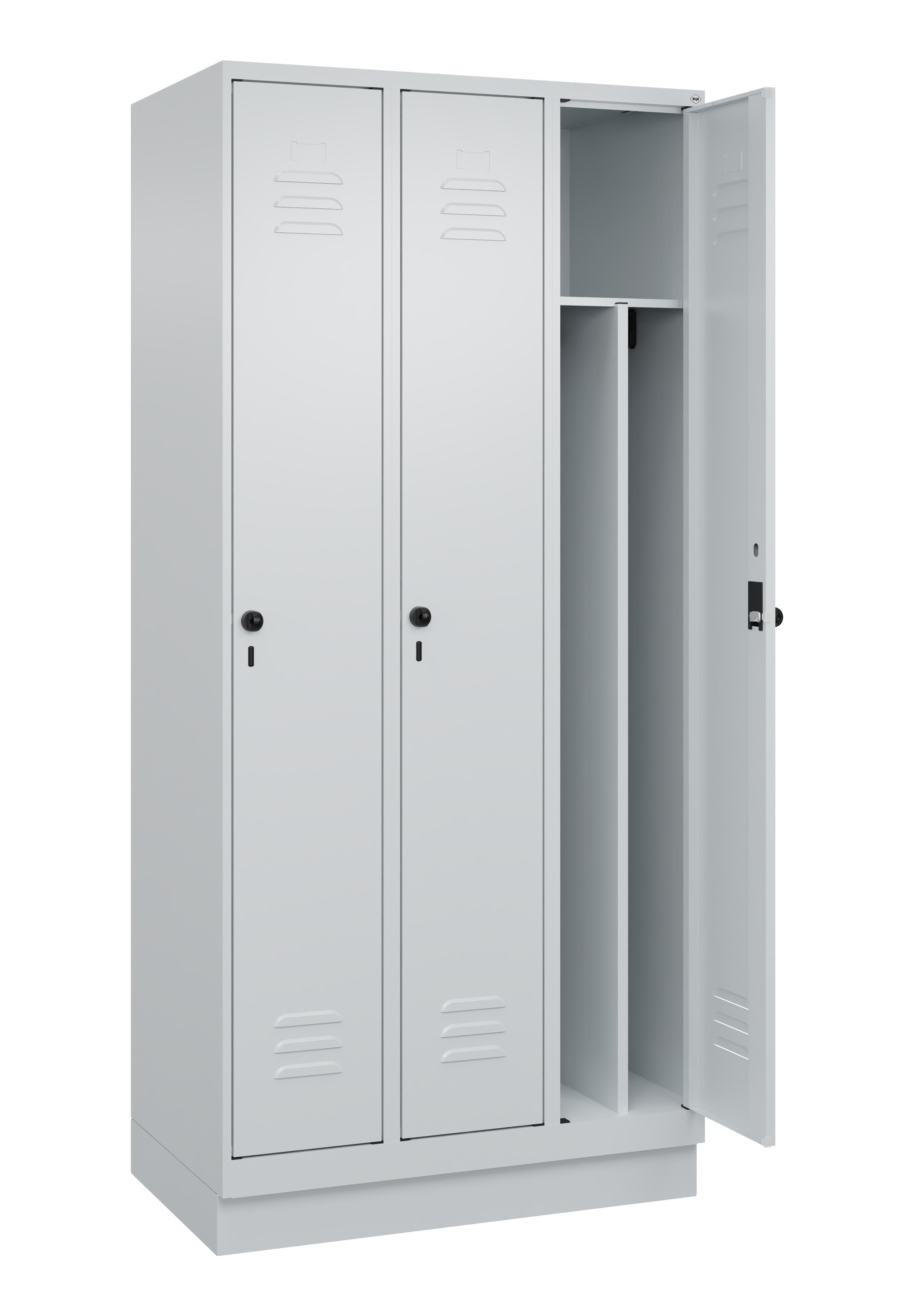 Spind Classic Plus, Sockel, 3 Abteile, 1950x900x500mm