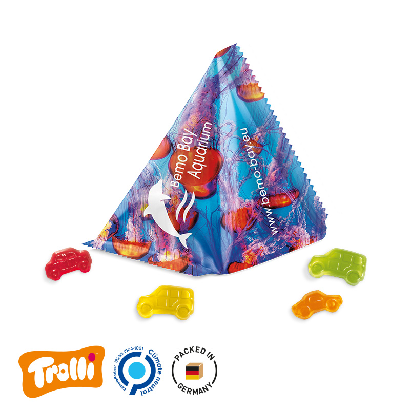 Fruchtgummi Tetraeder Folie weiß Trolli Fruchtgummi Auto-Mischung