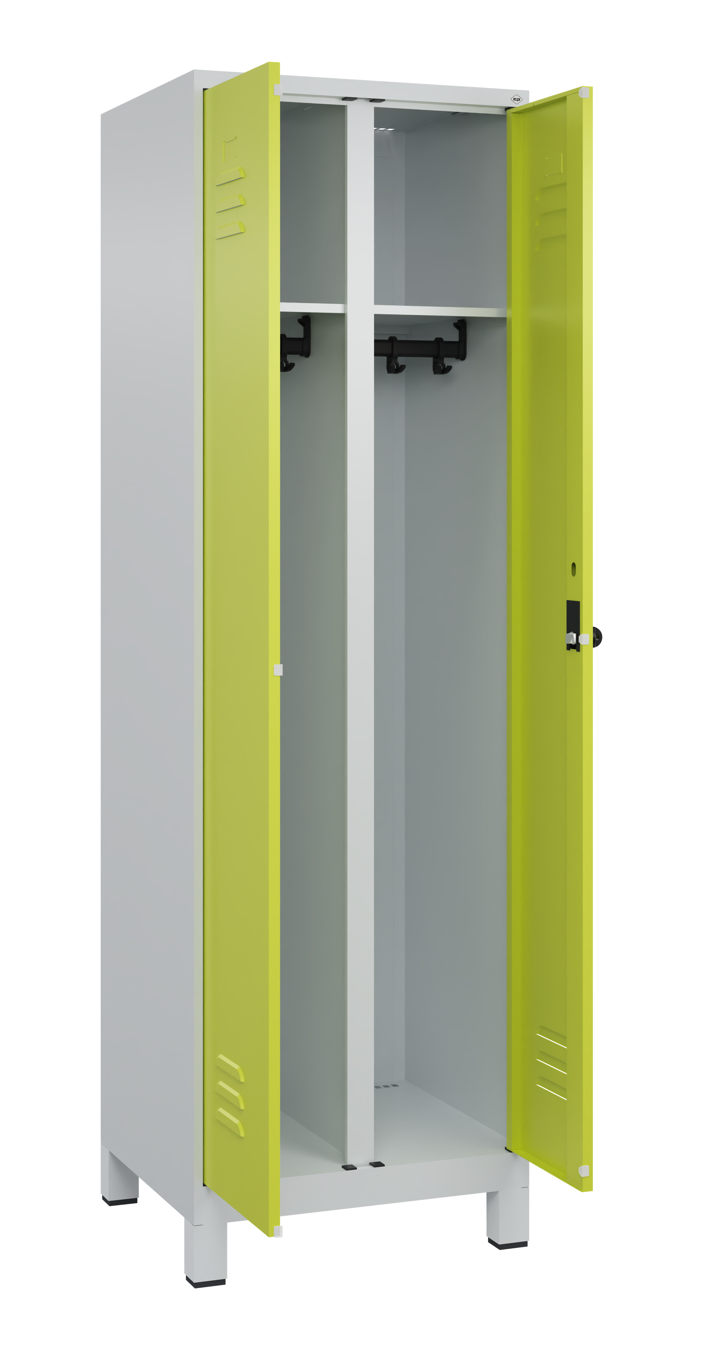 Schwarz-Weiß-Spind Classic Plus, Füße, 2 Abteile, 1950x600x500mm Schwarz-Weiß-Spind Classic Plus, Füße, 2 Abteile, 1950x600x500mm