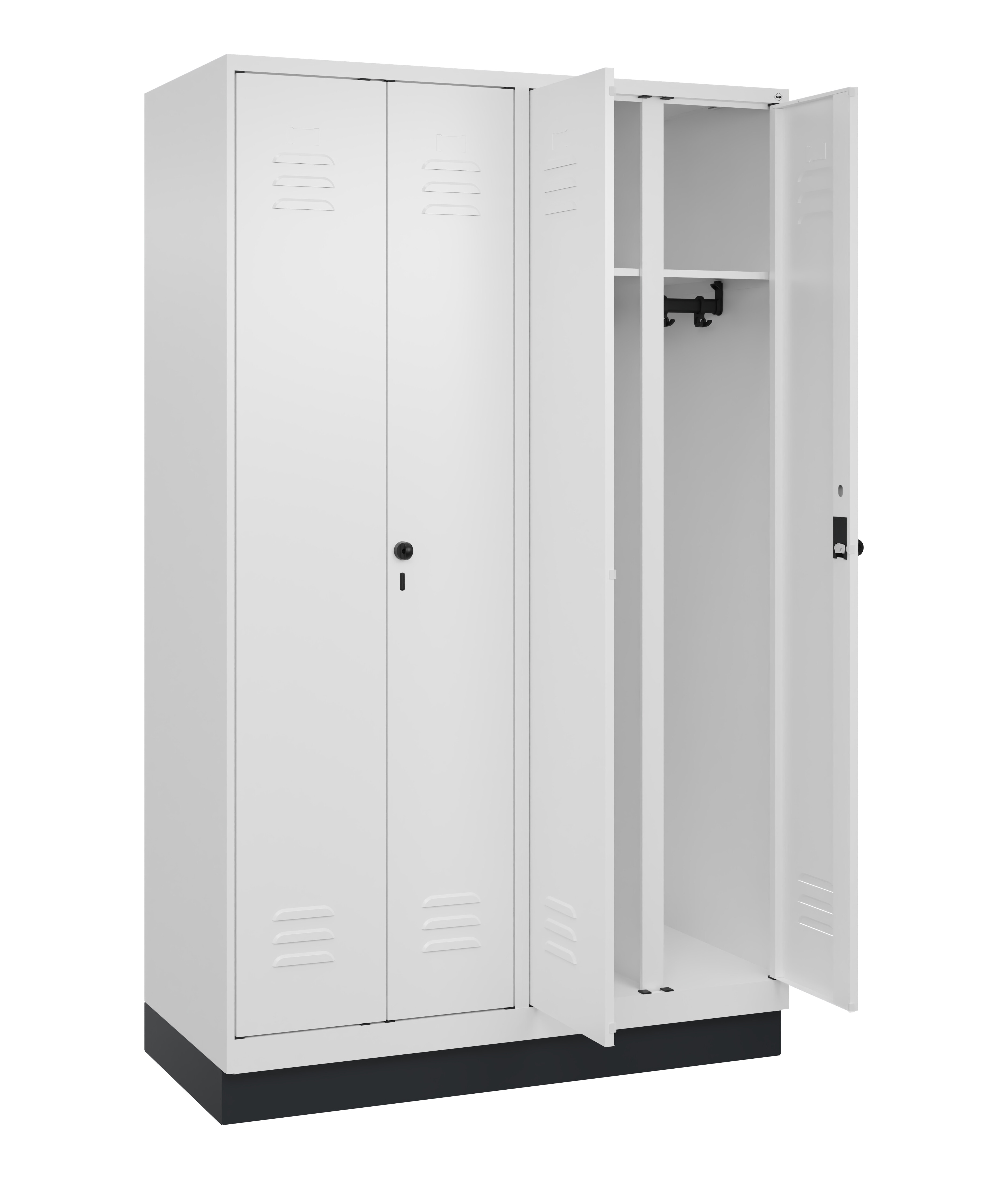 Schwarz-Weiß-Spind Classic Plus, Sockel, 4 Abteile, 1950x1200x500mm