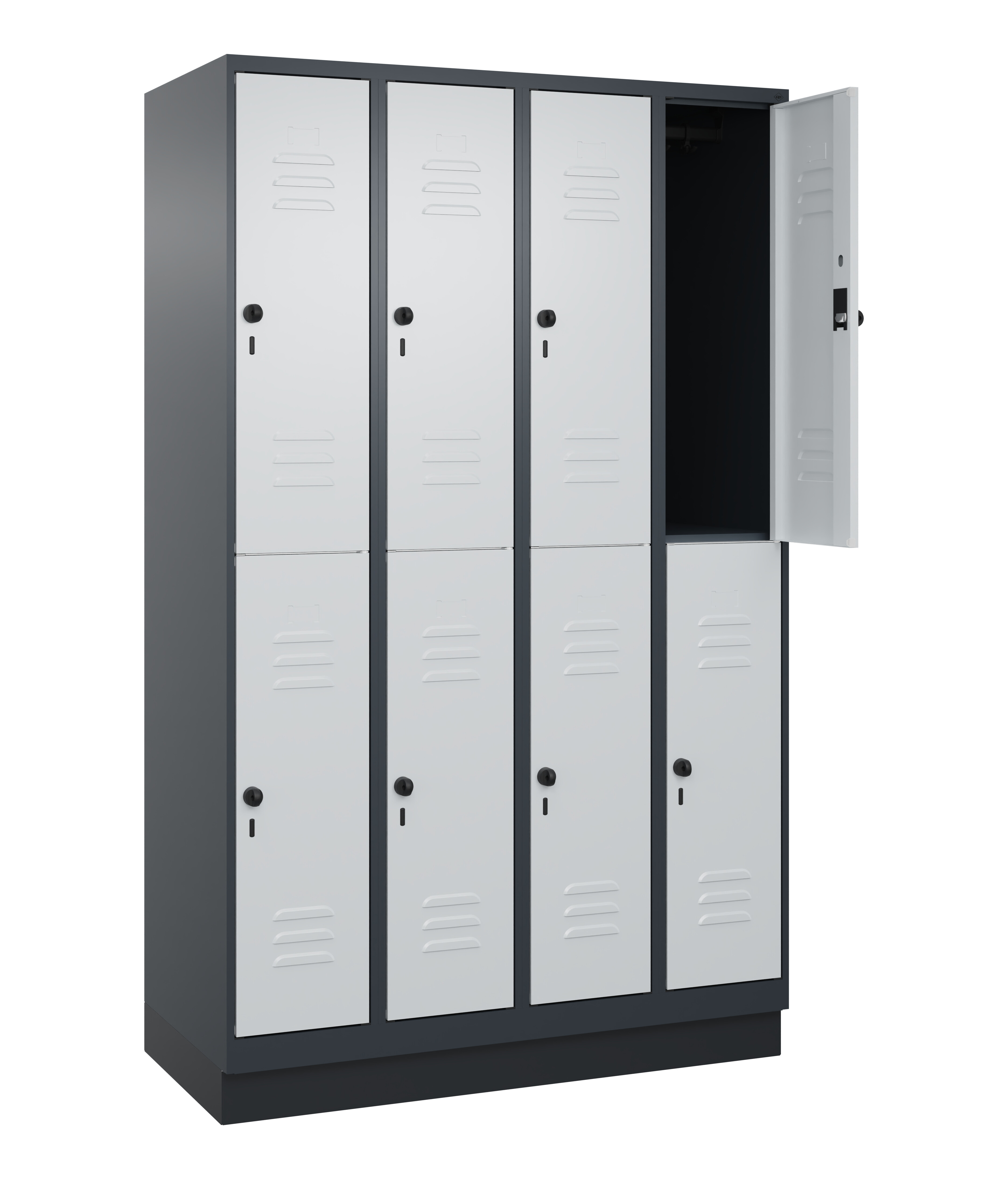 Doppelstock-Spind Classic Plus, Sockel, 8 Fächer, 1950x1200x500mm