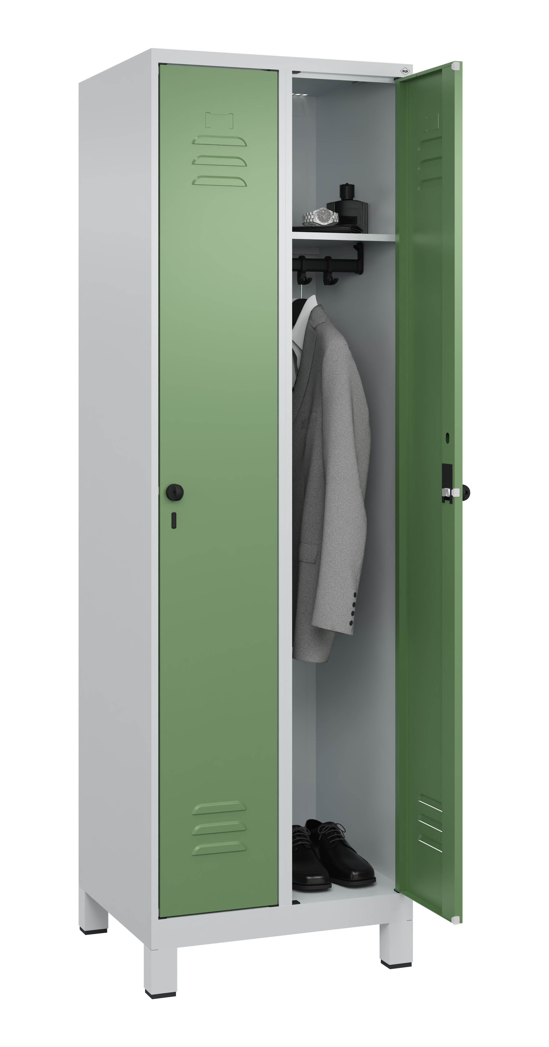 Spind Classic Plus, Füße, 2 Abteile, 1950x600x500mm