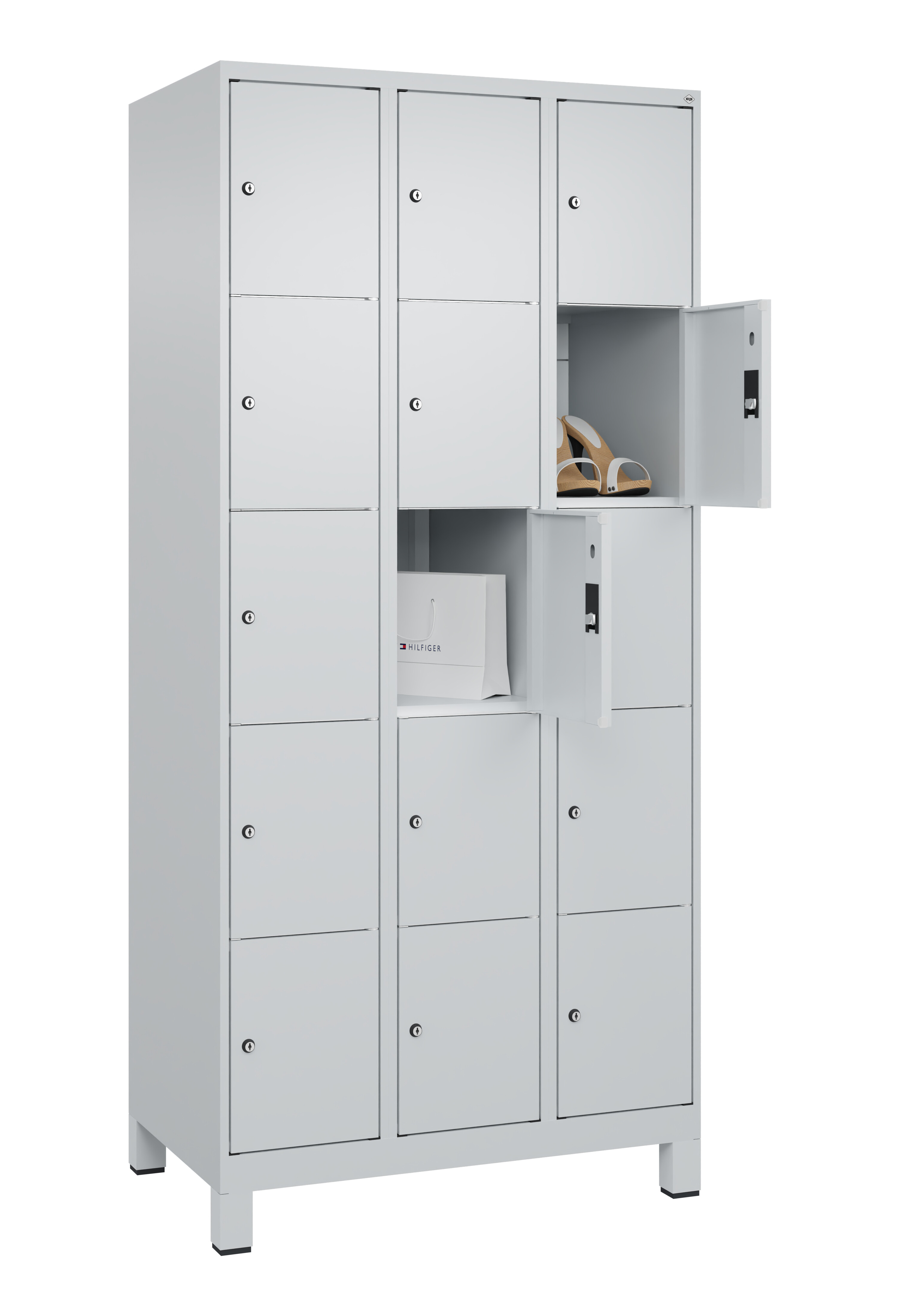 Schließfachschrank Classic Plus, Füße, 15 Fächer, 1950x900x500mm