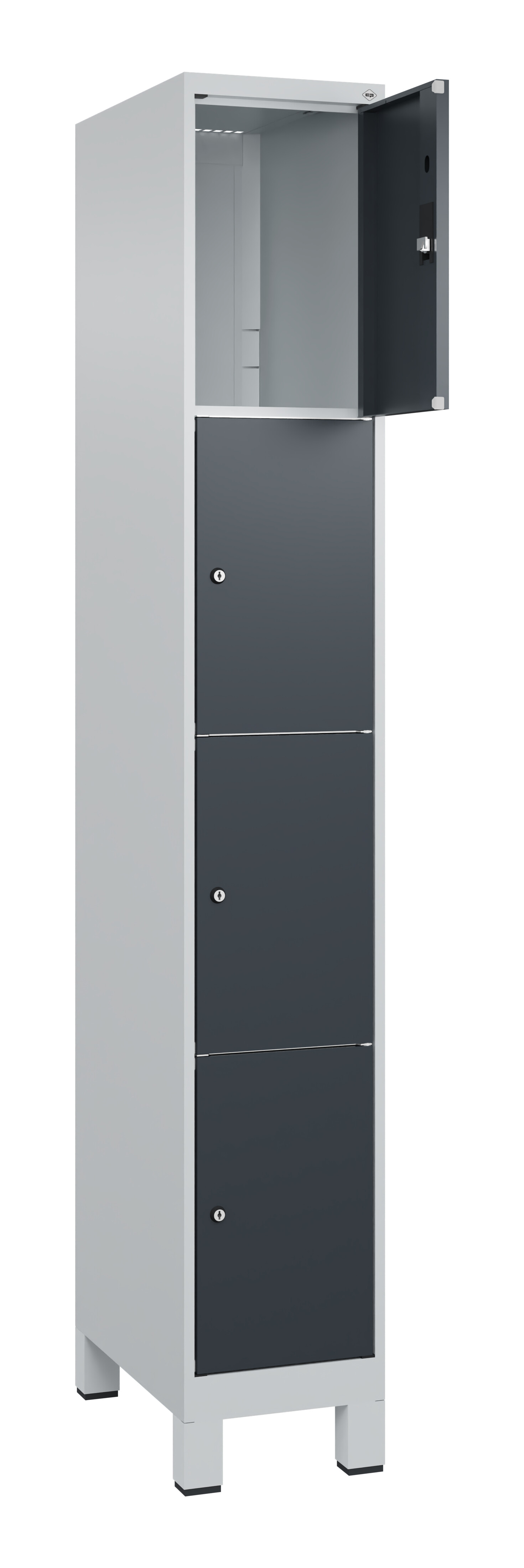 Schließfachschrank Classic Plus, Füße, 4 Fächer, 1950x300x500mm Schließfachschrank Classic Plus, Füße, 4 Fächer, 1950x300x500mm