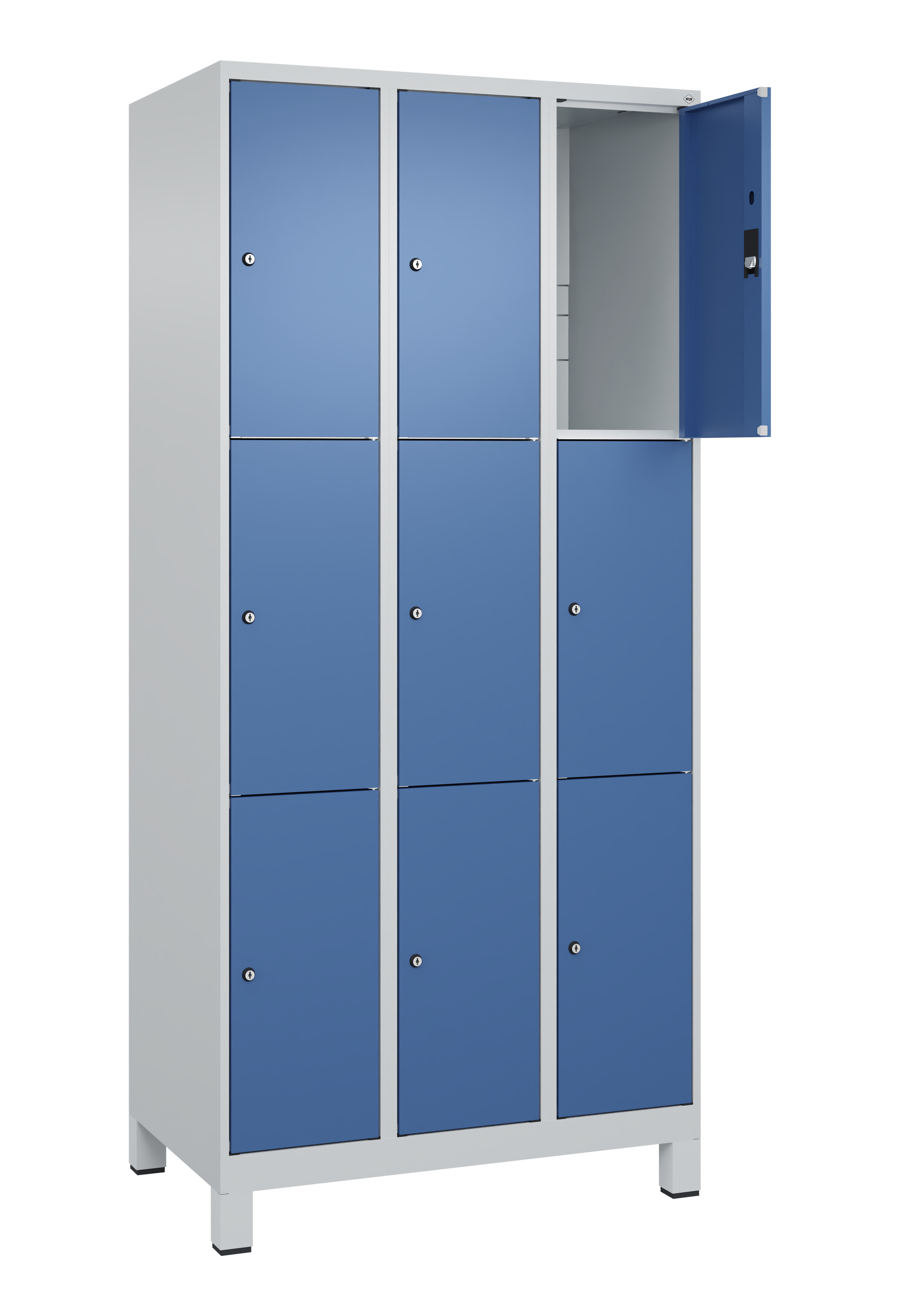 Schließfachschrank Classic Plus, Füße, 9 Fächer, 1950x900x500mm