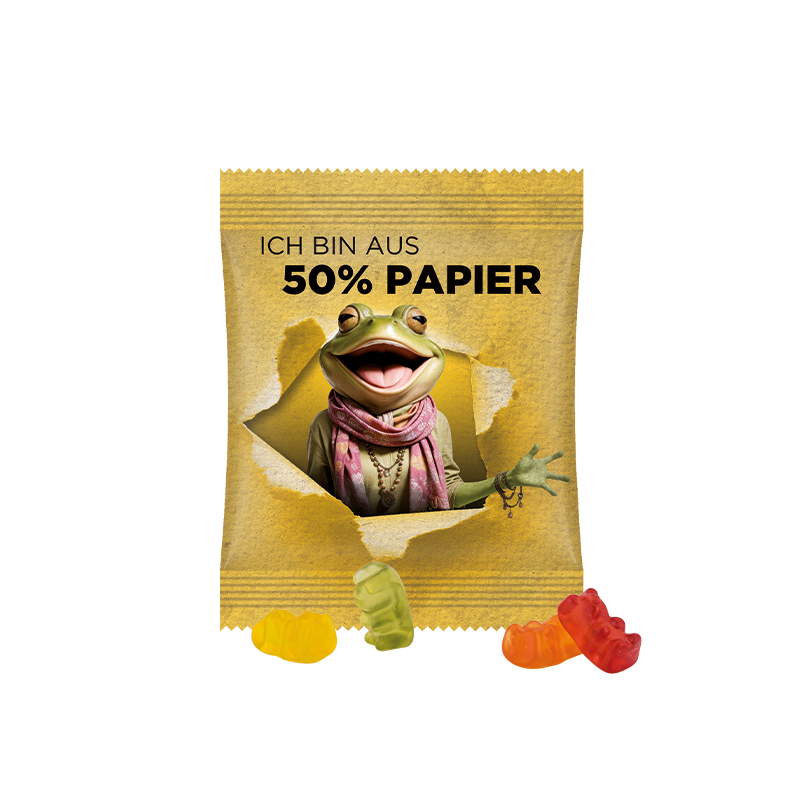 Minitüte 12 g Papierfolie weiß Trolli Vegane Gummibärchen 14% Fruchtsaft Minitüte 12 g Papierfolie weiß Trolli Vegane Gummibärchen 14% Fruchtsaft