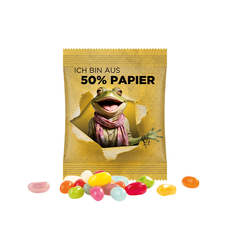 Minitüte 10 g Folie mit ca. 50% Papieranteil weiß Jelly Beans Minitüte 10 g Folie mit ca. 50% Papieranteil weiß Jelly Beans