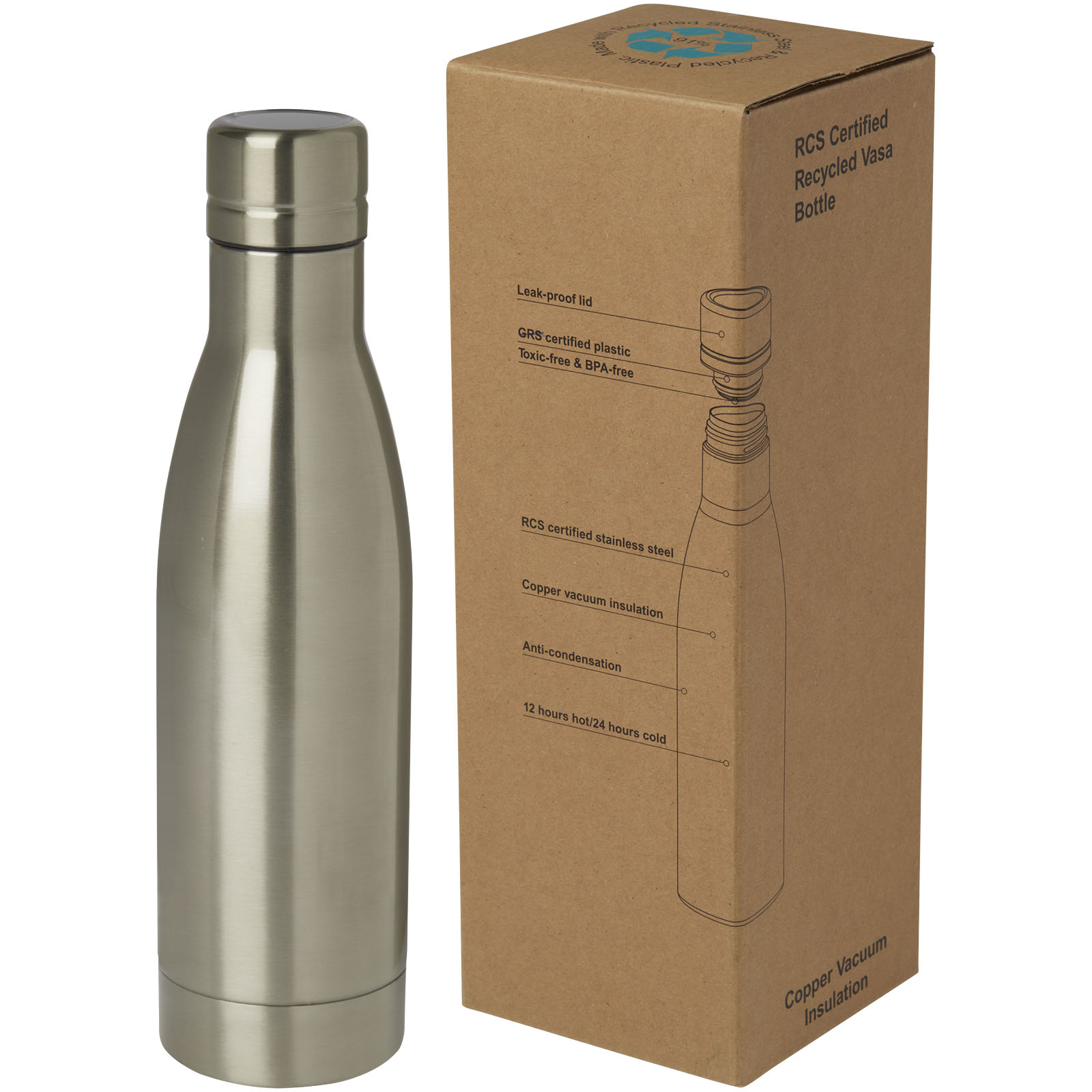 Vasa RCS-zertifizierte Kupfer-Vakuum Isolierflasche aus recyceltem Edelstahl, 500 ml Vasa RCS-zertifizierte Kupfer-Vakuum Isolierflasche aus recyceltem Edelstahl, 500 ml
