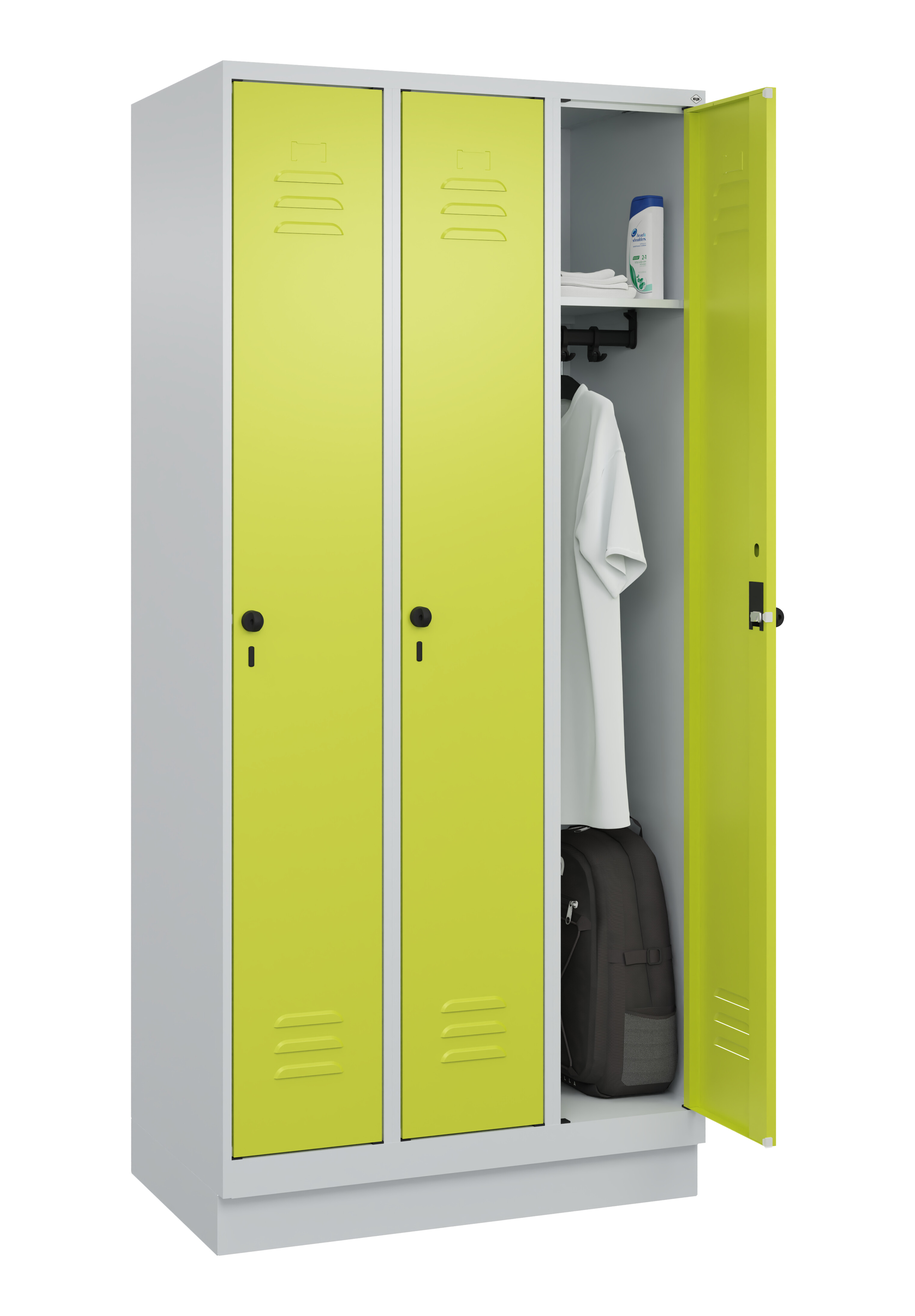 Spind Classic Plus, Sockel, 3 Abteile, 1950x900x500mm