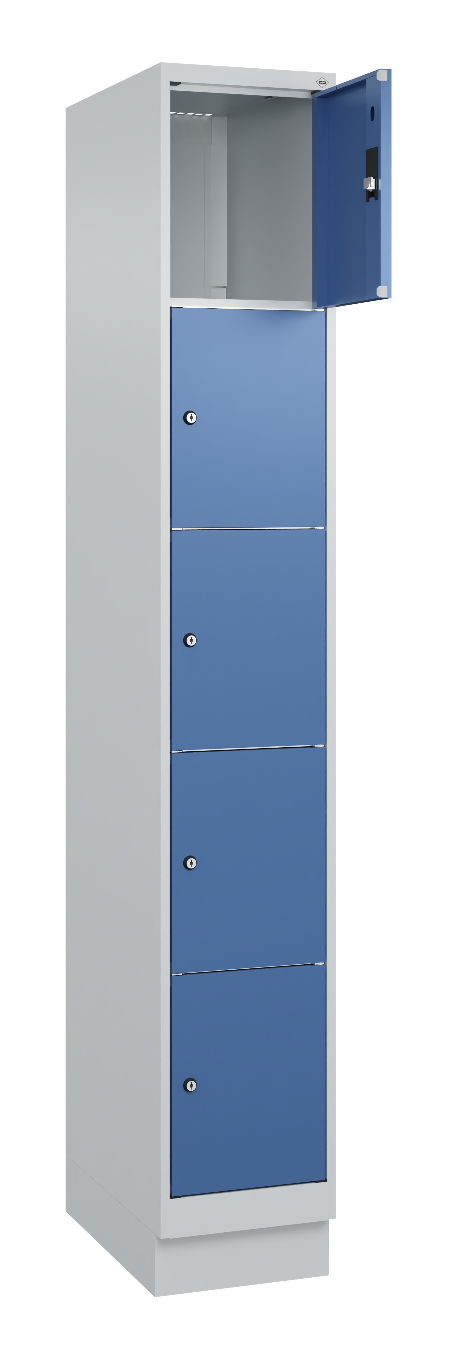 Schließfachschrank Classic Plus, Sockel, 5 Fächer, 1950x300x500mm