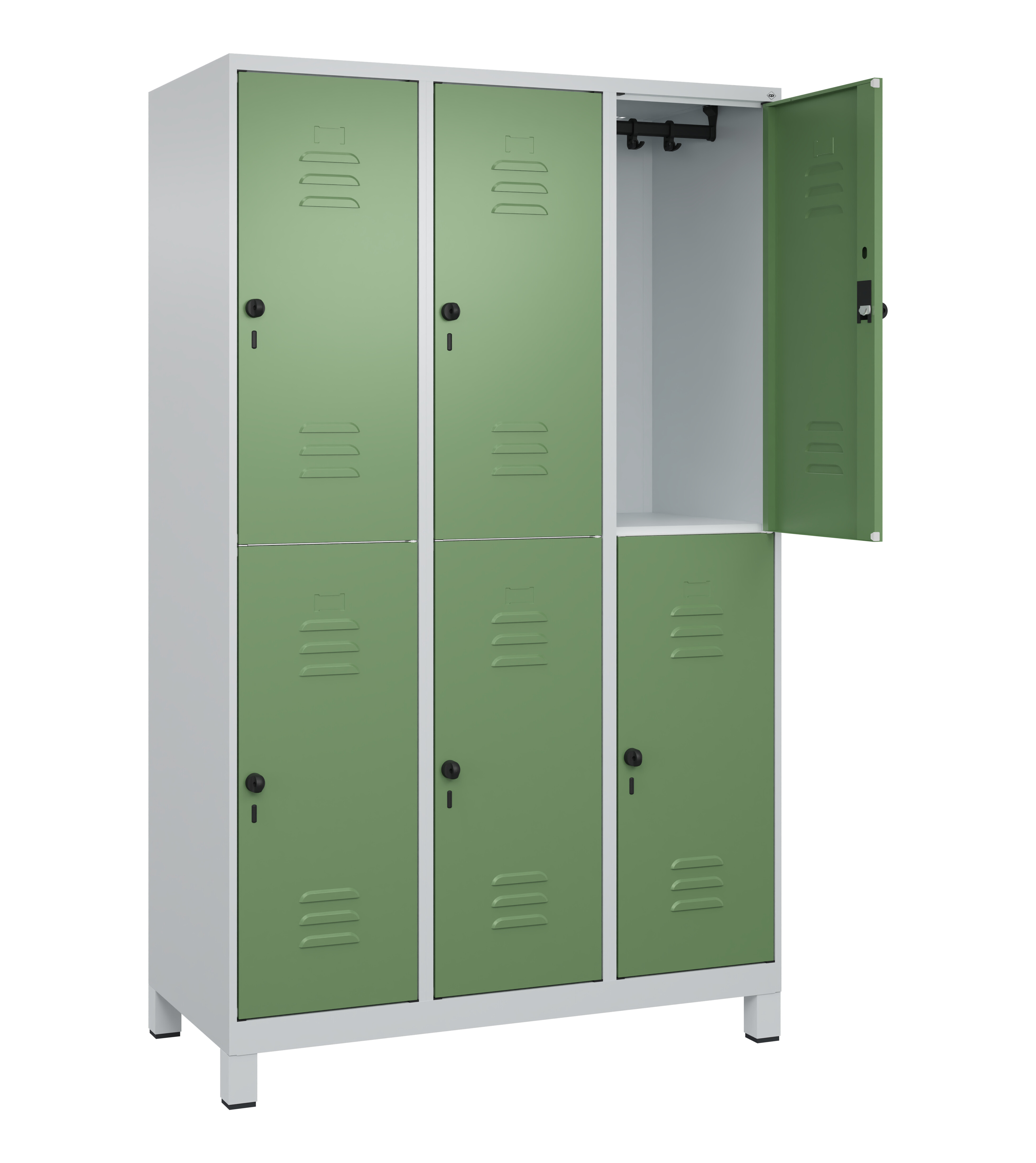 Doppelstock-Spind Classic Plus, Füße, 6 Fächer, 1950x1200x500mm Doppelstock-Spind Classic Plus, Füße, 6 Fächer, 1950x1200x500mm