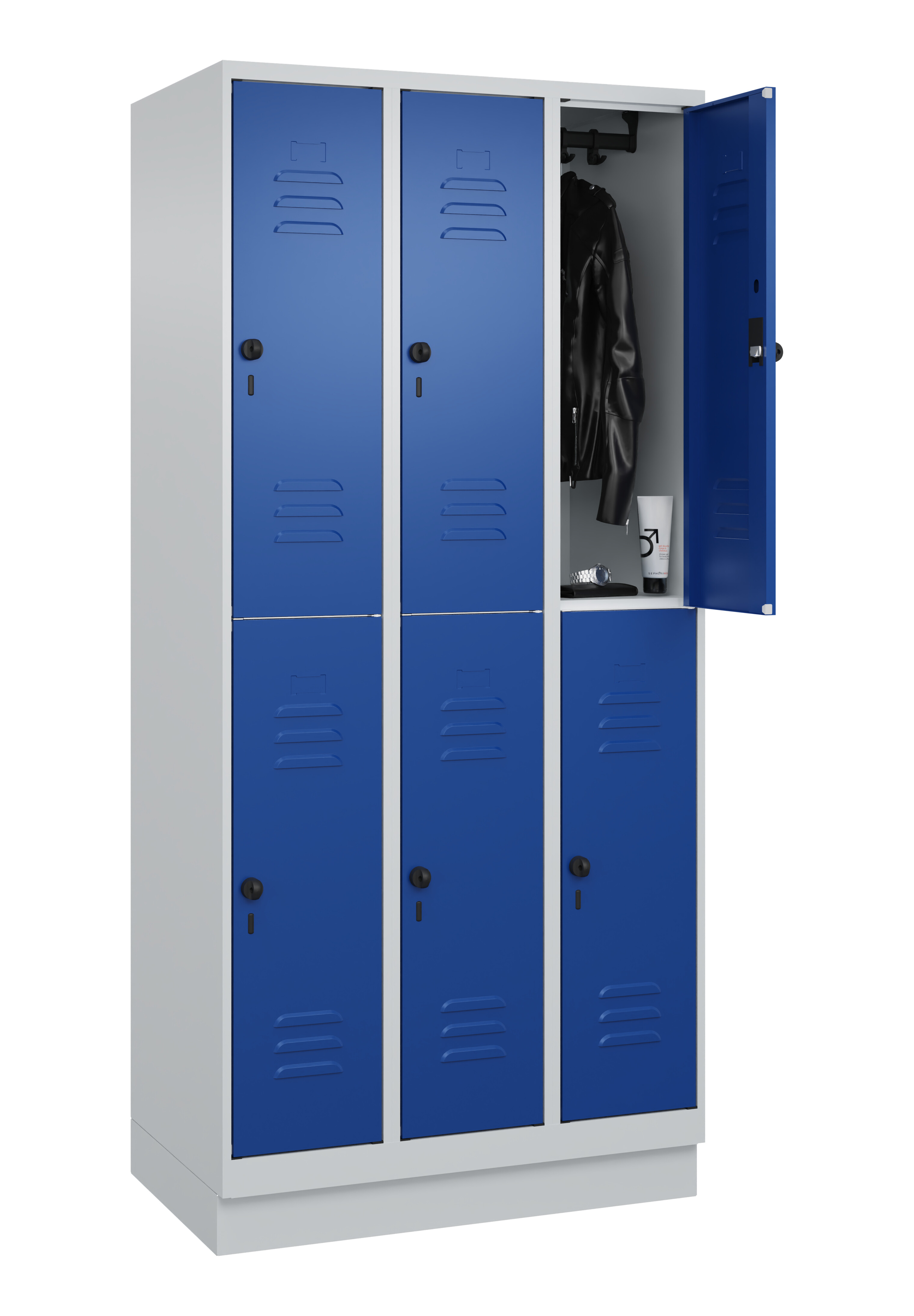 Doppelstock-Spind Classic Plus, Sockel, 6 Fächer, 1950x900x500mm