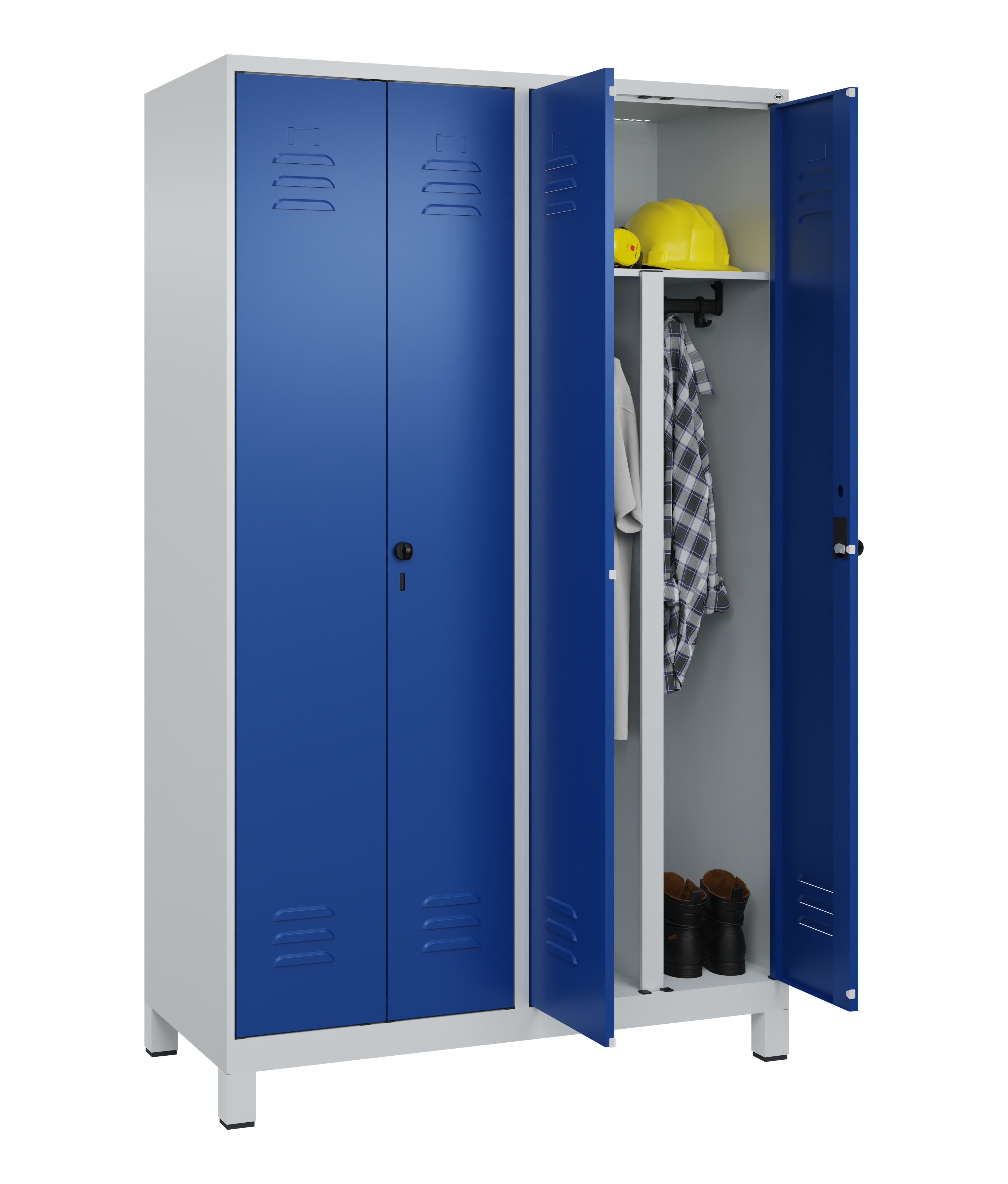 PSA Doppel-Spind Classic Plus, Füße, 4 Abteile, 1950x1200x500mm PSA Doppel-Spind Classic Plus, Füße, 4 Abteile, 1950x1200x500mm