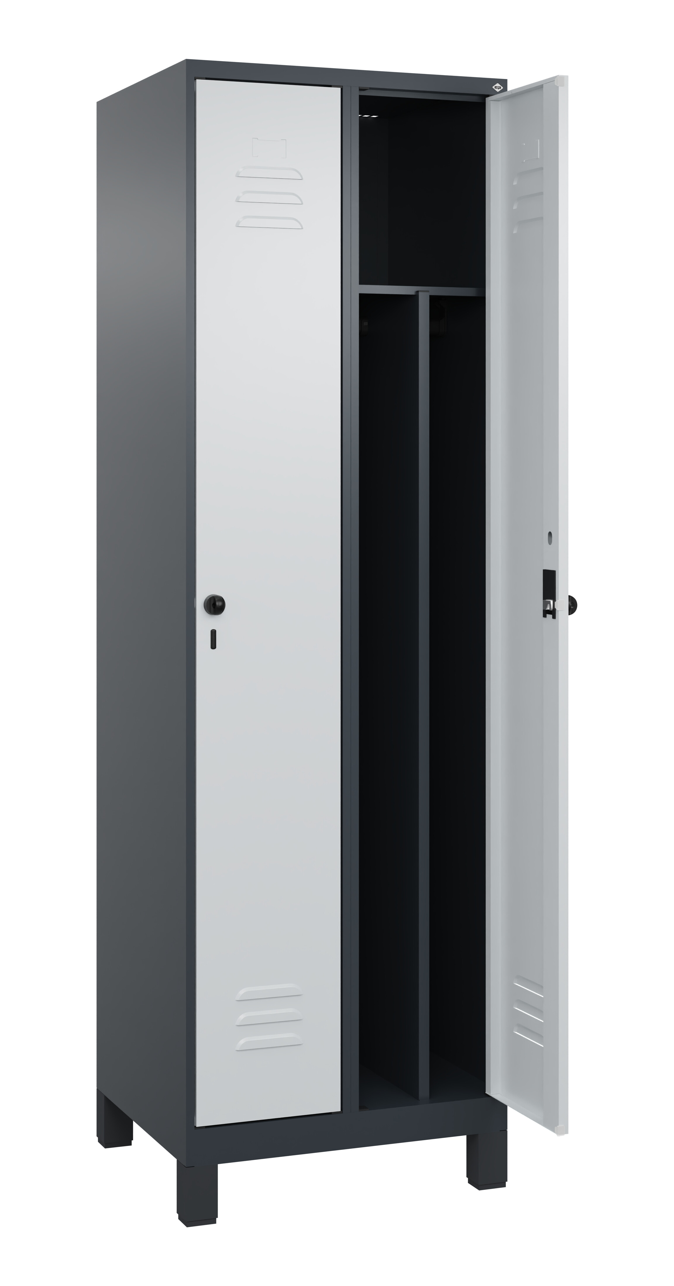 Spind Classic Plus, Füße, 2 Abteile, 1950x600x500mm Spind Classic Plus, Füße, 2 Abteile, 1950x600x500mm