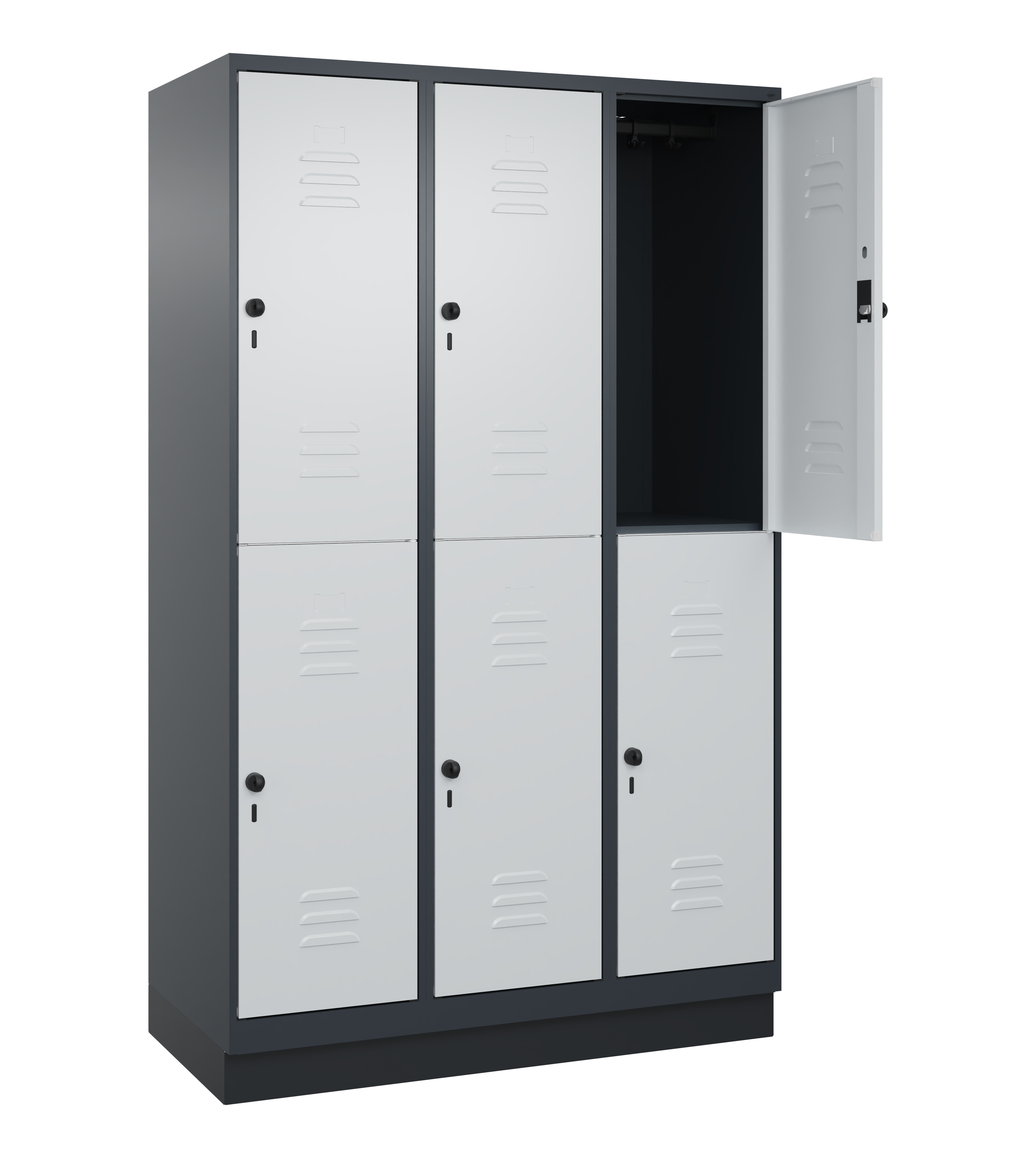 Doppelstock-Spind Classic Plus, Sockel, 6 Fächer, 2080x1200x500mm Doppelstock-Spind Classic Plus, Sockel, 6 Fächer, 2080x1200x500mm