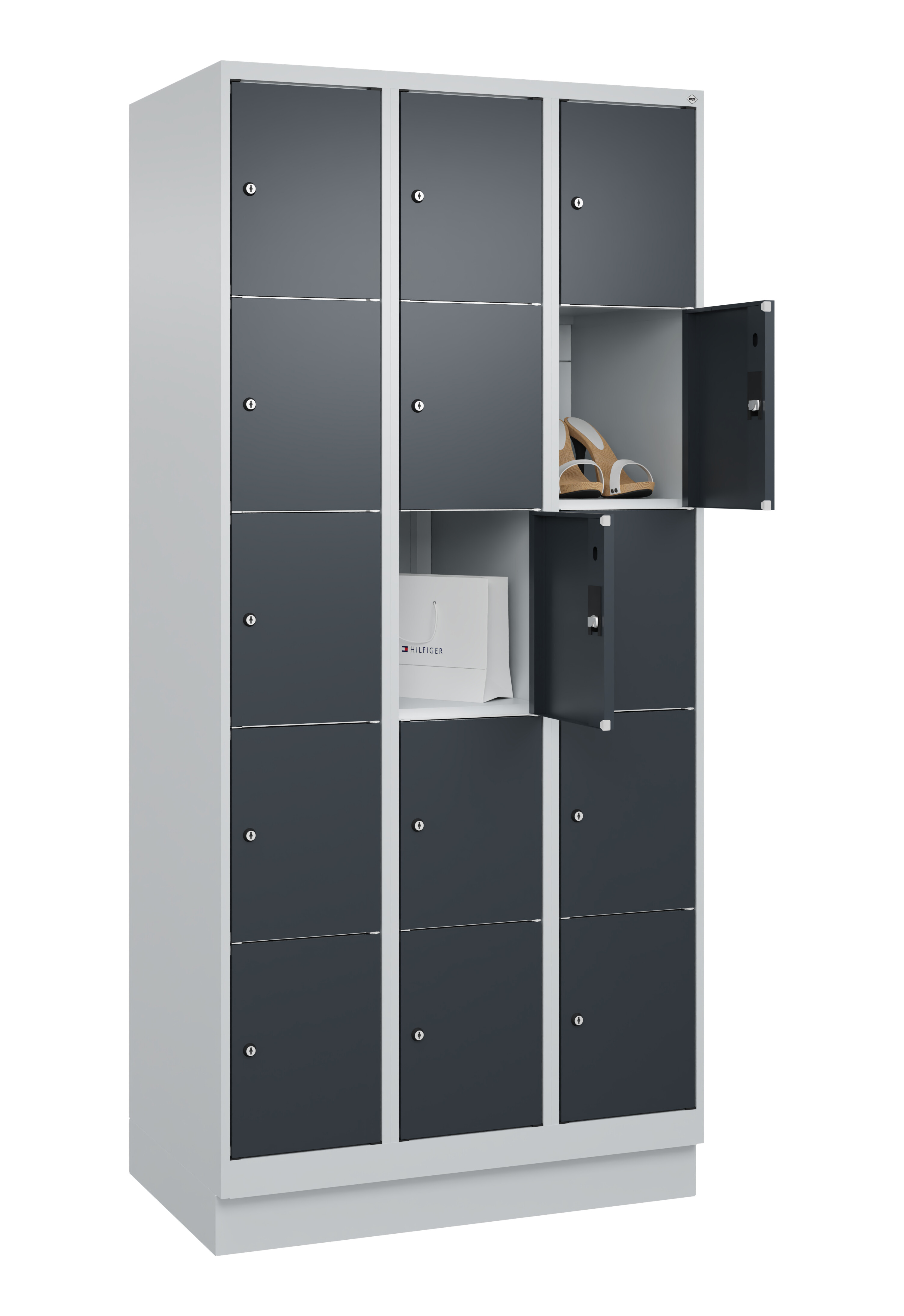 Schließfachschrank Classic Plus, Sockel, 15 Fächer, 1950x900x500mm