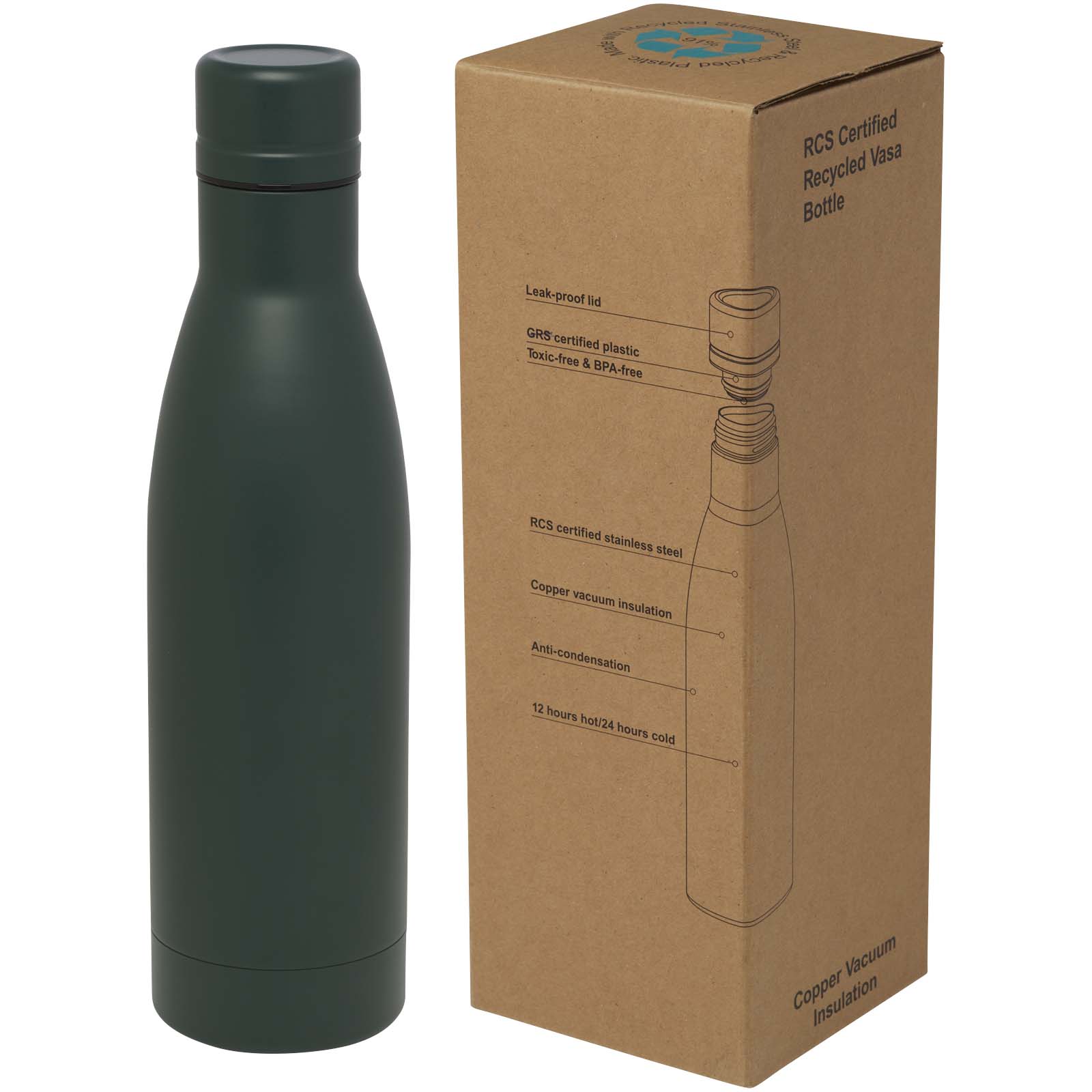 Vasa RCS-zertifizierte Kupfer-Vakuum Isolierflasche aus recyceltem Edelstahl, 500 ml Vasa RCS-zertifizierte Kupfer-Vakuum Isolierflasche aus recyceltem Edelstahl, 500 ml