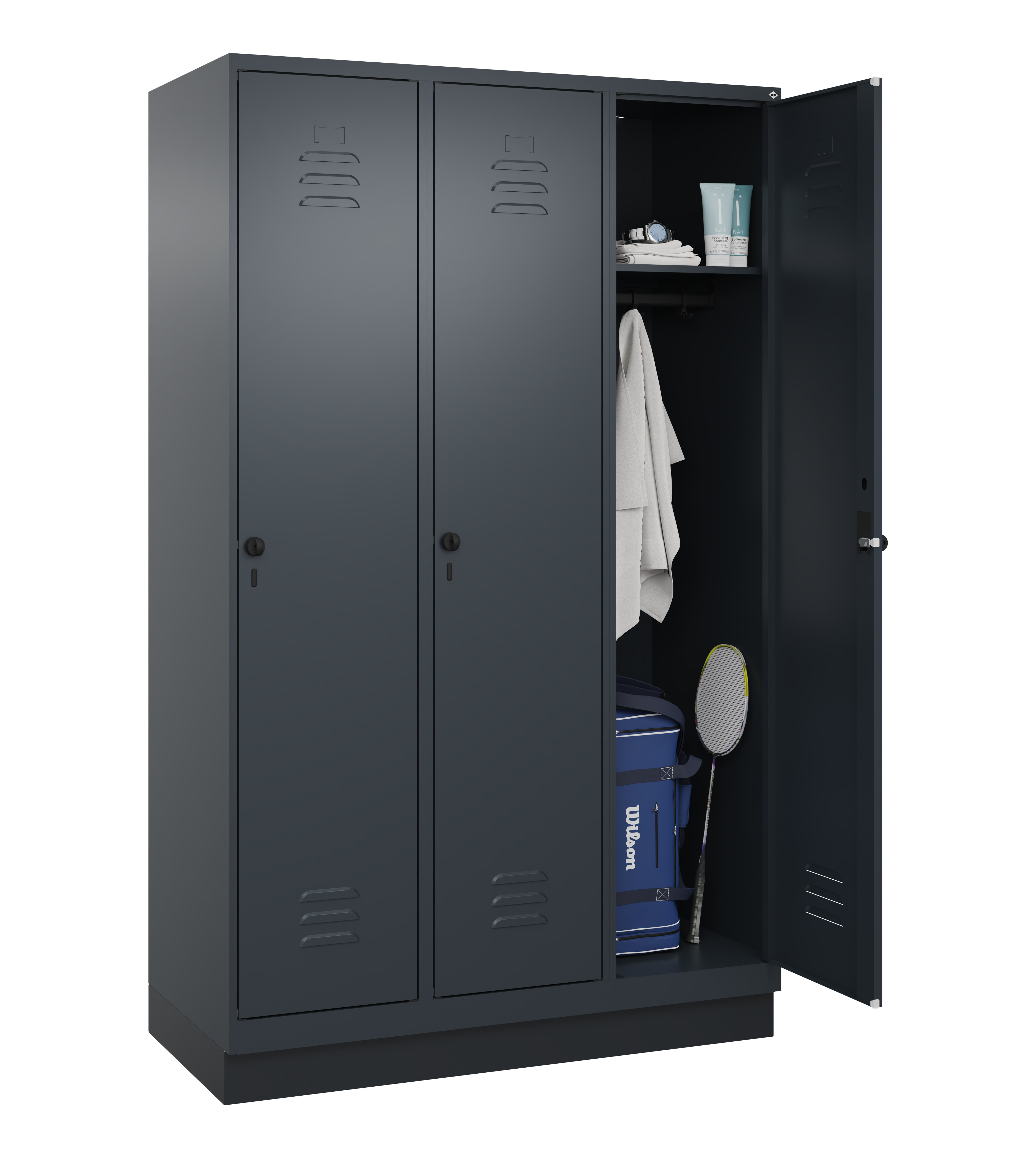 Spind Classic Plus, Sockel, 3 Abteile, 1950x1200x500mm Spind Classic Plus, Sockel, 3 Abteile, 1950x1200x500mm