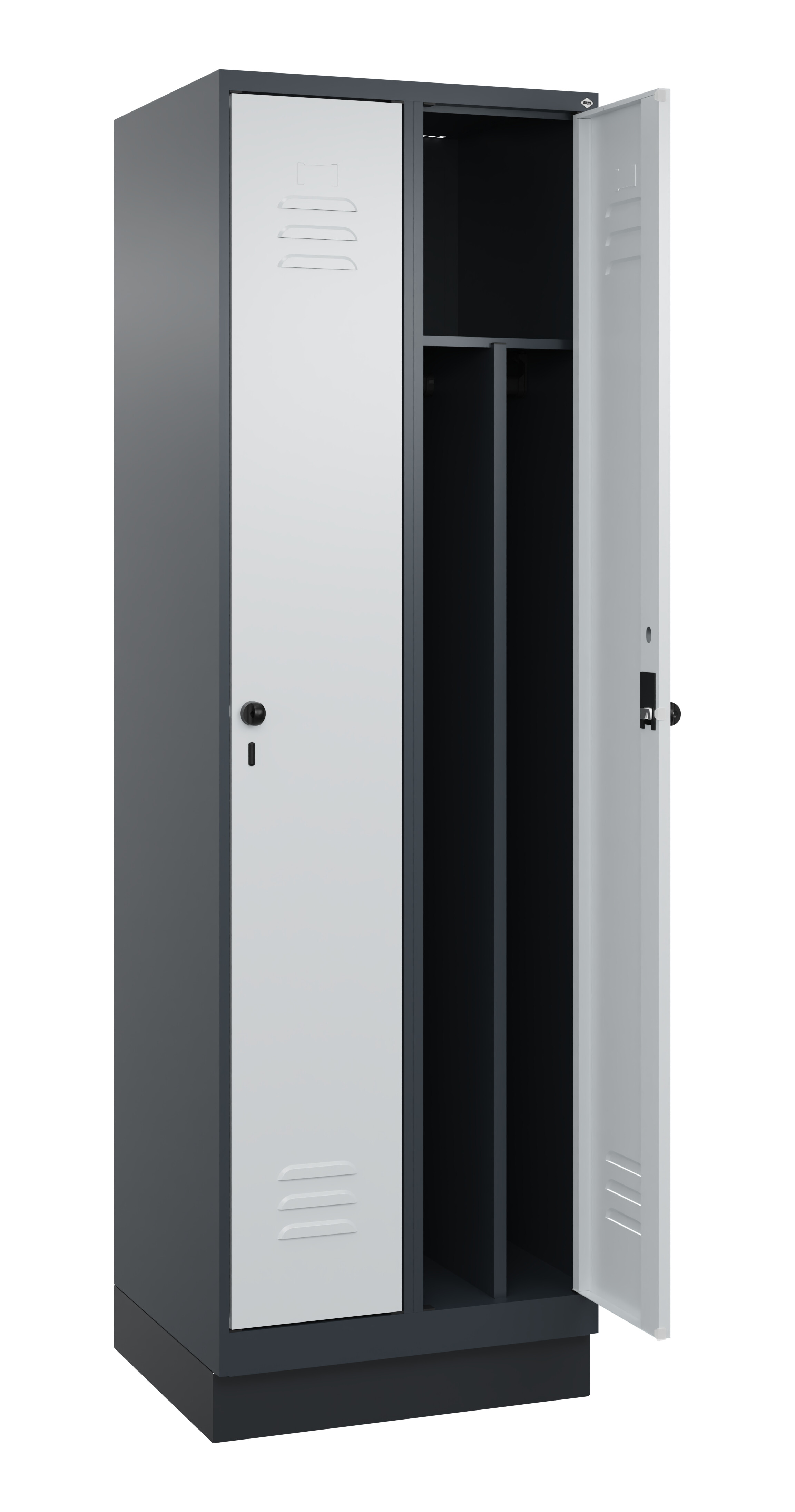 Spind Classic Plus, Sockel, 2 Abteile, 1950x600x500mm Spind Classic Plus, Sockel, 2 Abteile, 1950x600x500mm