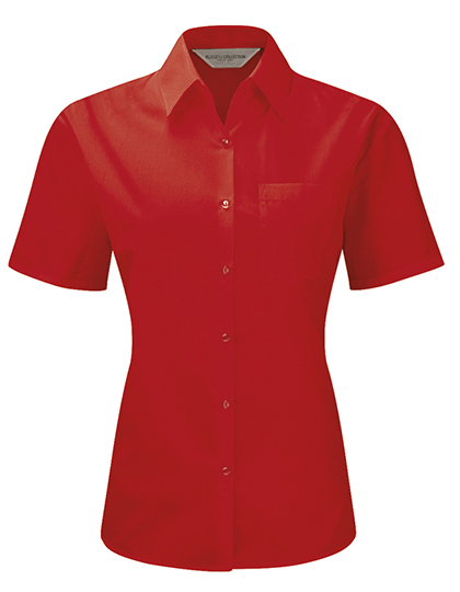 Russell Collection Ladies´ Short Sleeve Poly-Cotton Easy Care Poplin Shirt Russell Collection Ladies´ Short Sleeve Poly-Cotton Easy Care Poplin Shirt
