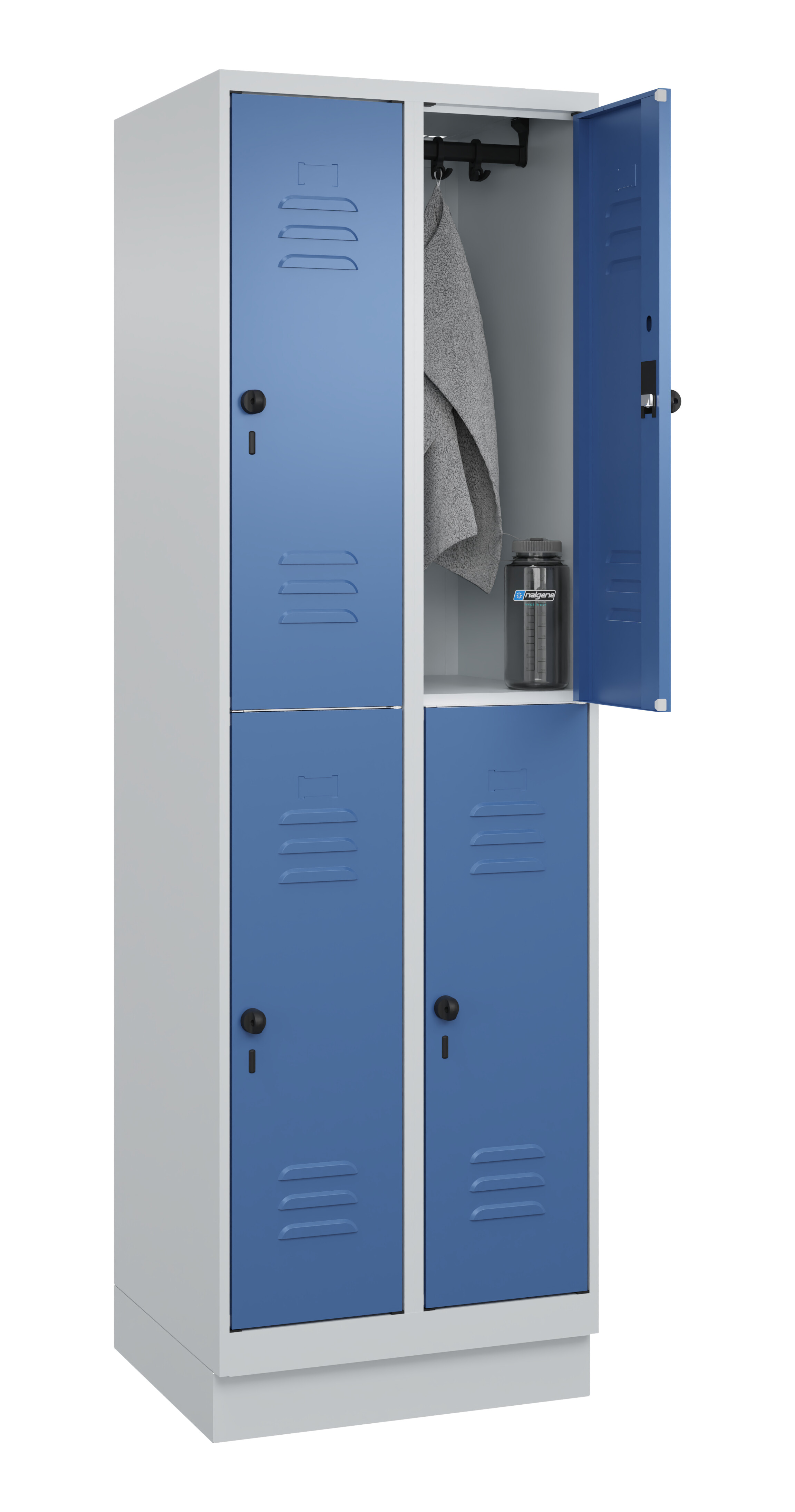 Doppelstock-Spind Classic Plus, Sockel, 4 Fächer, 1950x600x500mm Doppelstock-Spind Classic Plus, Sockel, 4 Fächer, 1950x600x500mm