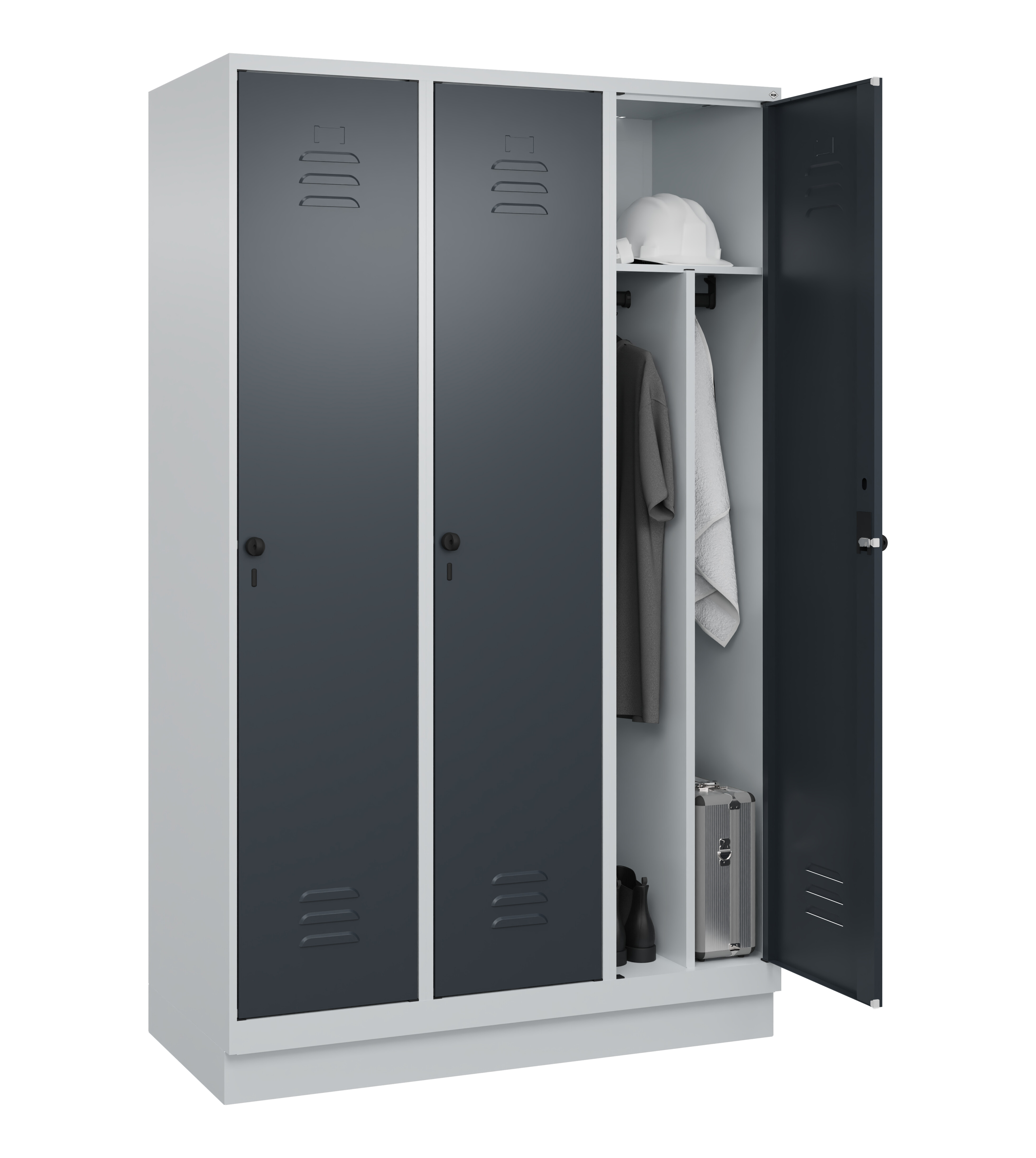 Spind Classic Plus, Sockel, 3 Abteile, 1950x1200x500mm Spind Classic Plus, Sockel, 3 Abteile, 1950x1200x500mm